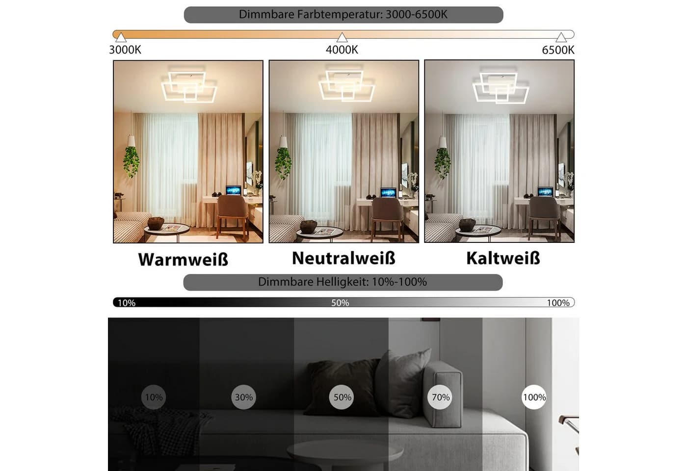 ZMH LED Deckenleuchte Modern Weiß 36W mit Fernbedienung - Bild 5