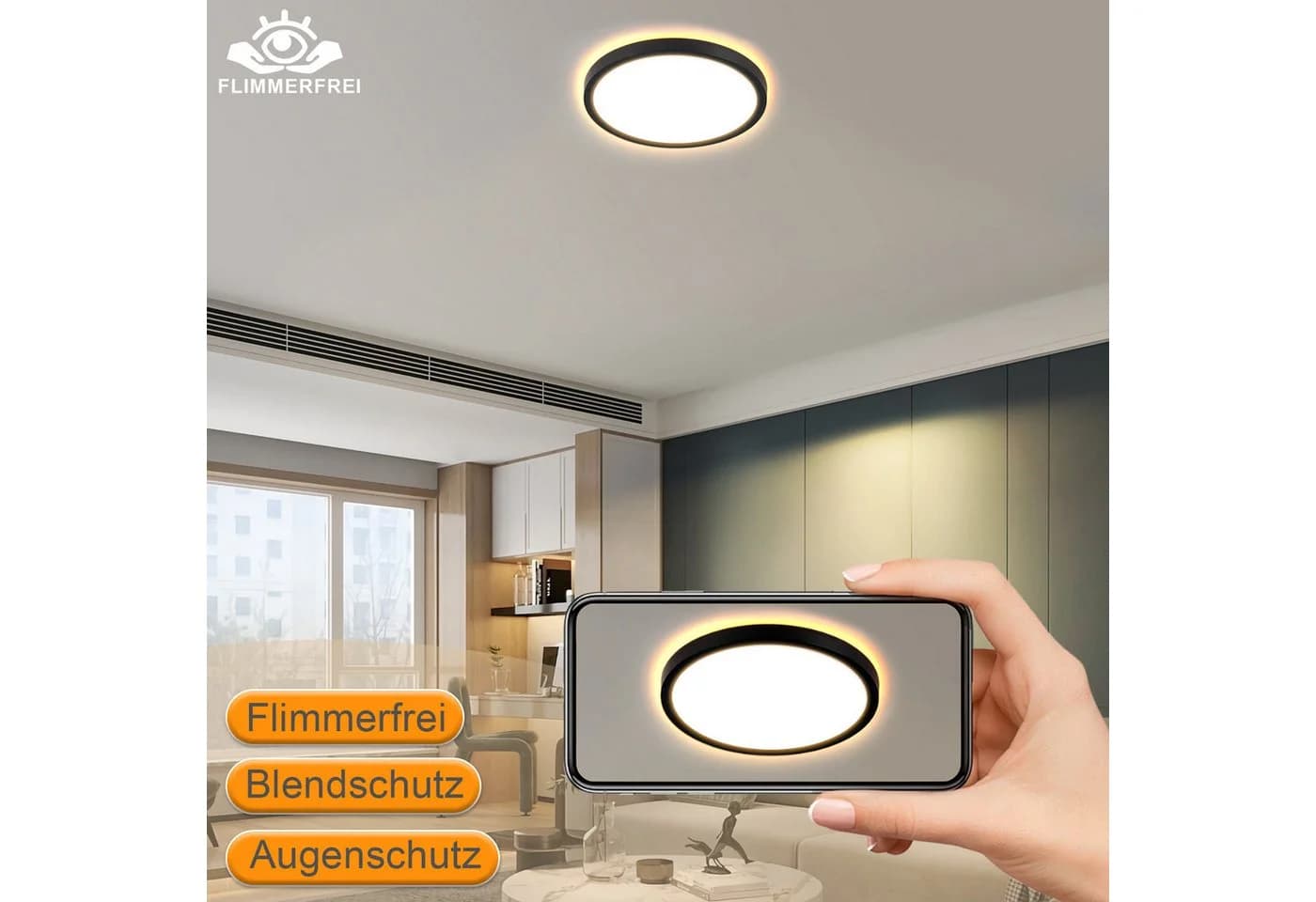 ZMH LED Deckenleuchte 22cm 18W Dimmbar Küchenlampe Schlafzimmer Flur - Bild 5
