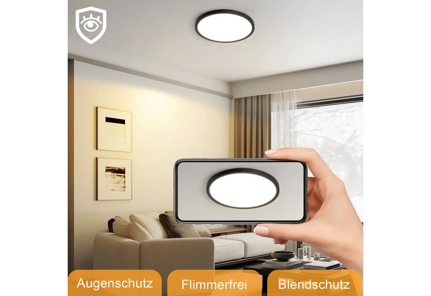 ZMH LED Deckenleuchte 18 cm Schwarz/Weiß 15W Warmweiß - Bild 3