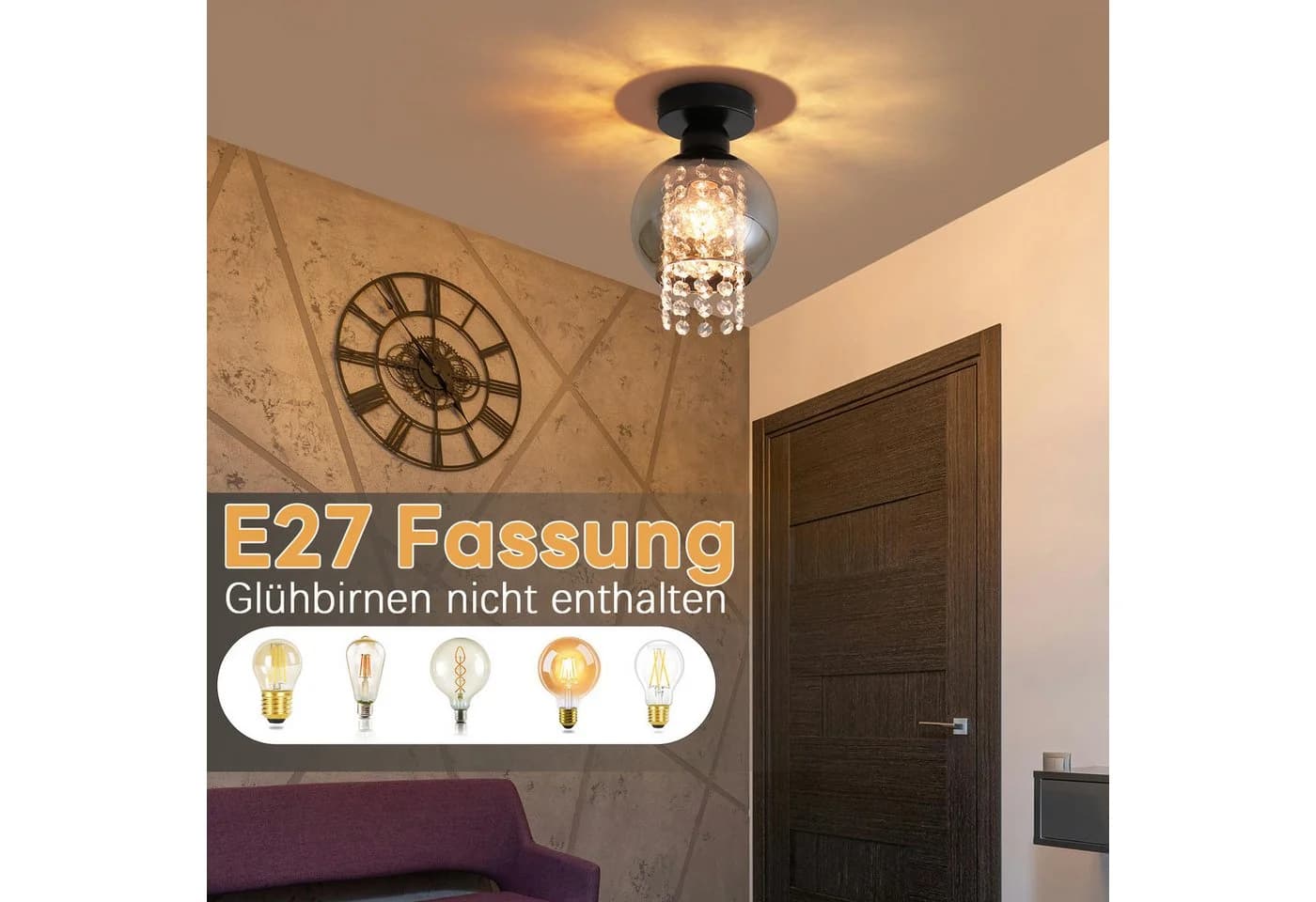 ZMH Deckenleuchte Rauchgrau Modern Glas E27 - Bild 5