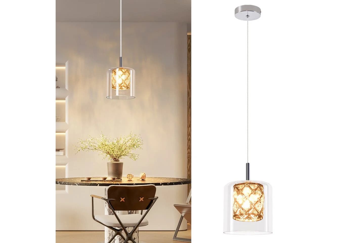 ZMH Pendelleuchte Esszimmer 1 Flammig Nachttisch G9 Kristall Glas Hängelampe Treppenhaus - Bild 2
