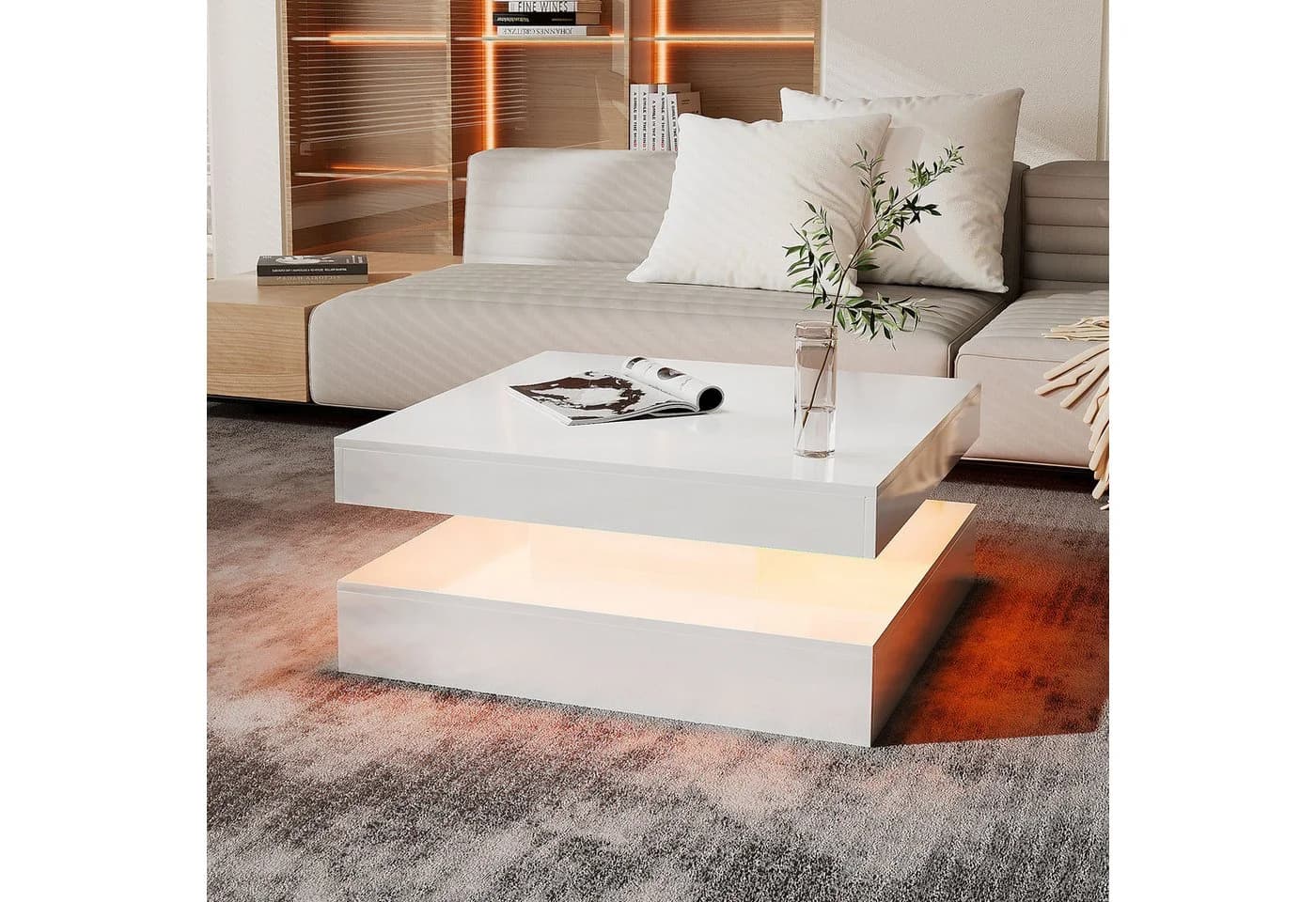 radelldar Couchtisch Wohnzimmertisch Hochglanz mit Beleuchtung & Fernsteuerung, USB - Bild 3