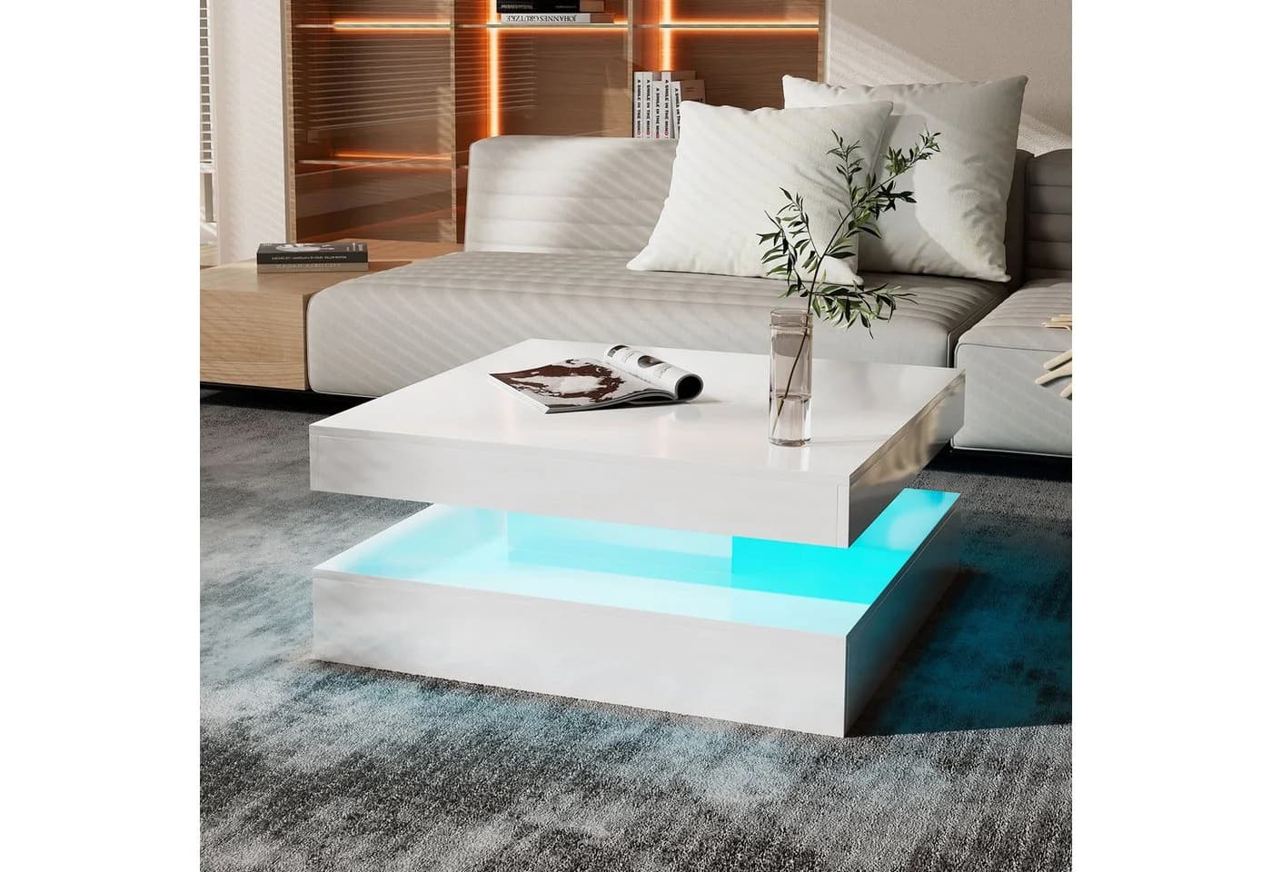 radelldar Couchtisch Wohnzimmertisch Hochglanz mit Beleuchtung & Fernsteuerung, USB - Bild 4