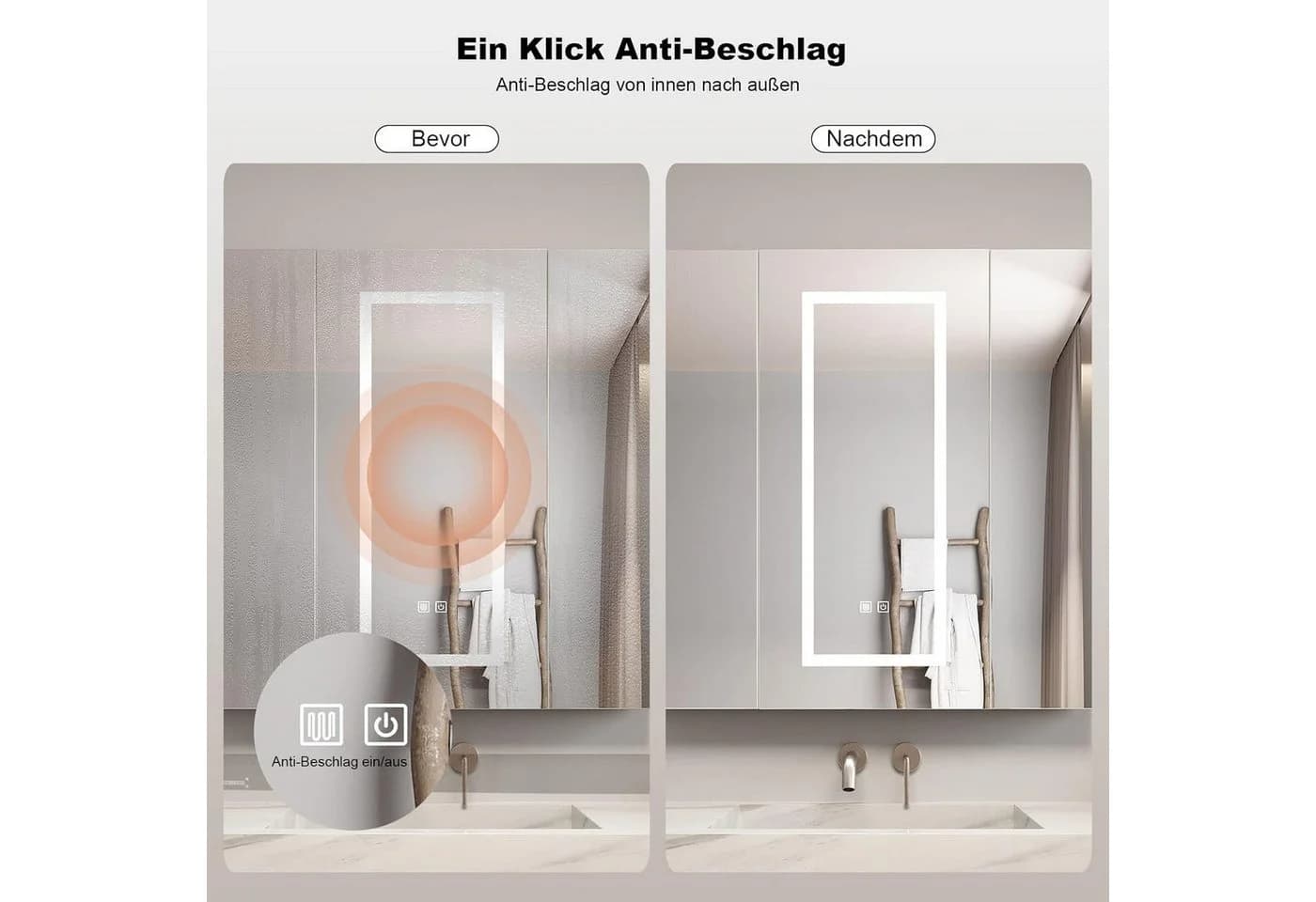 radelldar LED Badspiegelschrank Weiß mit Anti-Beschlag & Stauraum - Bild 5