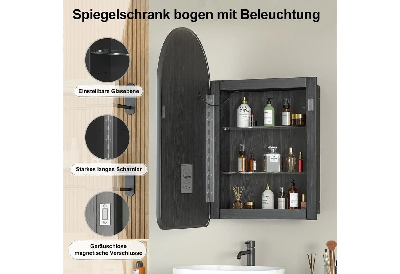 radelldar Spiegelschrank Badschwarz mit LED-Beleuchtung - Bild 5