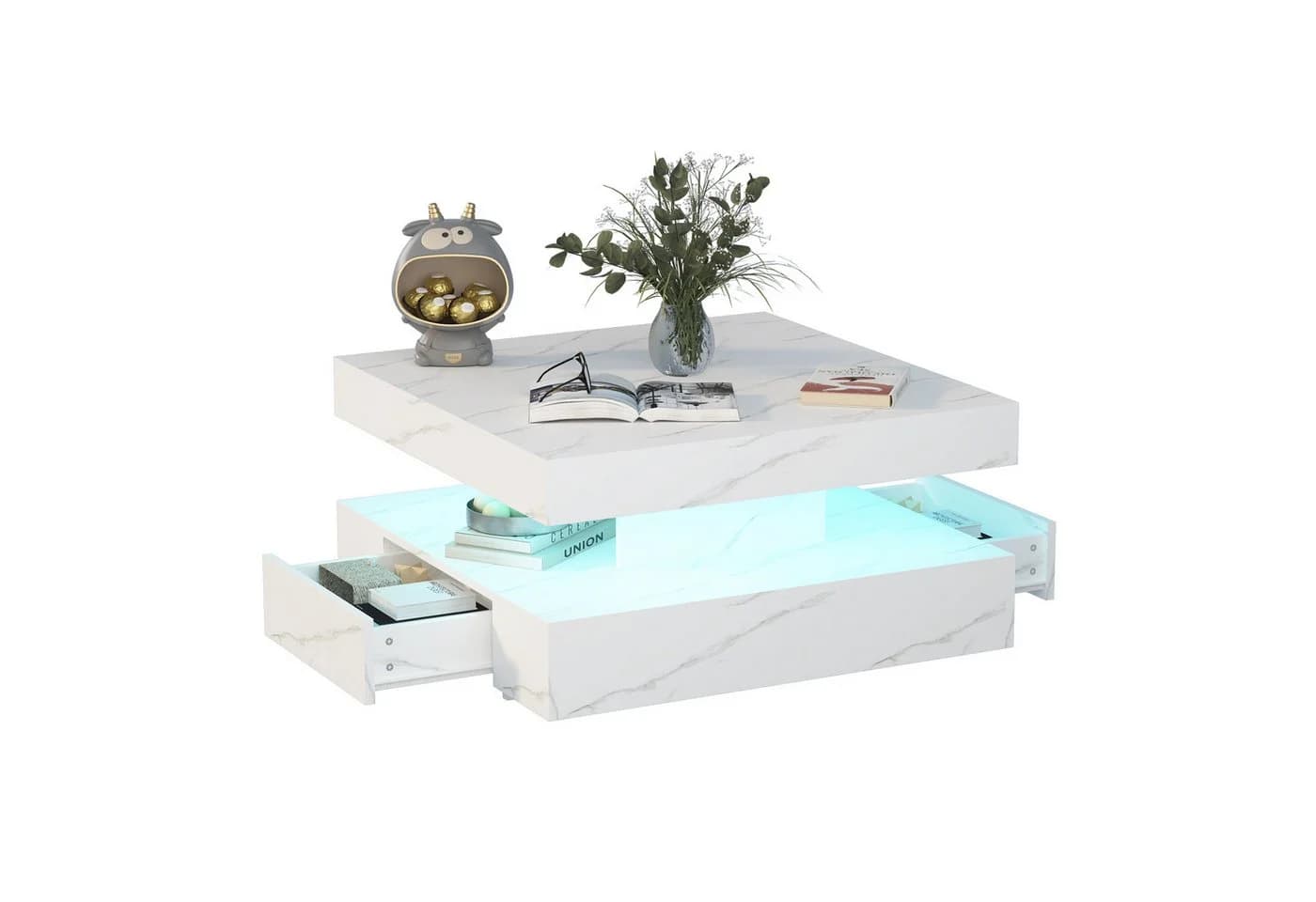 radelldar Couchtisch mit 2 Schubladen, LED & Fernsteuerung matt 78x78x40cm - Bild 2
