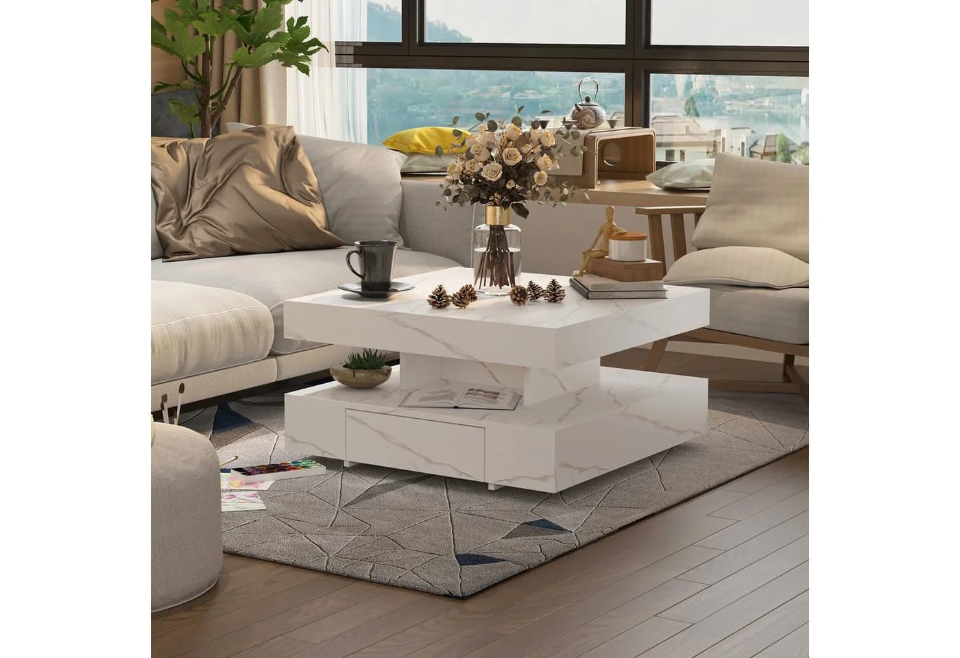 radelldar Couchtisch mit 2 Schubladen, LED & Fernsteuerung matt 78x78x40cm - Bild 4