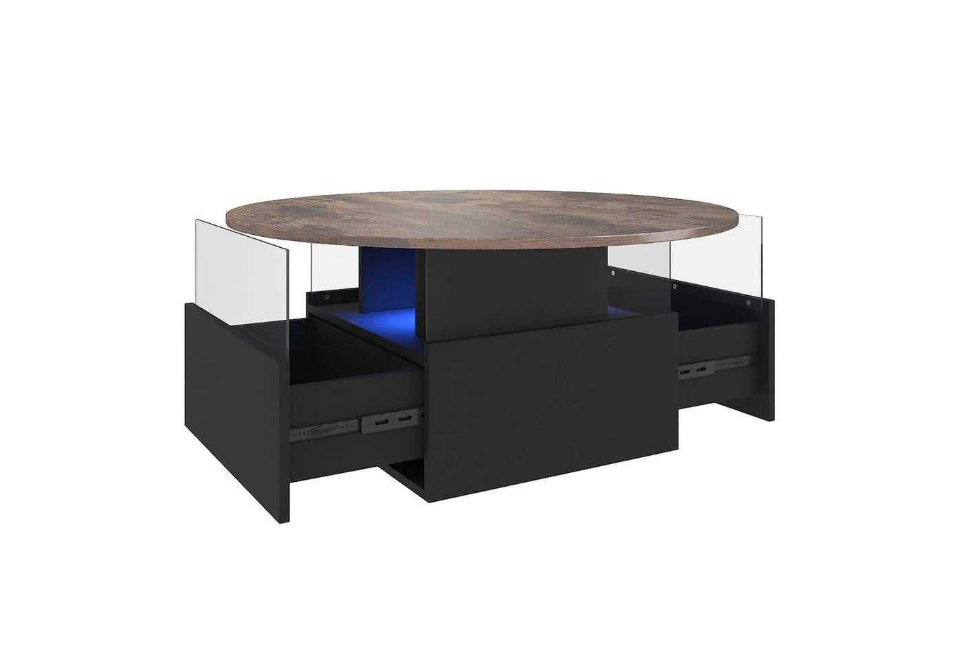 radelldar Couchtisch mit LED-Beleuchtung und 2 Schubladen, Wohnzimmertisch 80x40cm - Bild 2