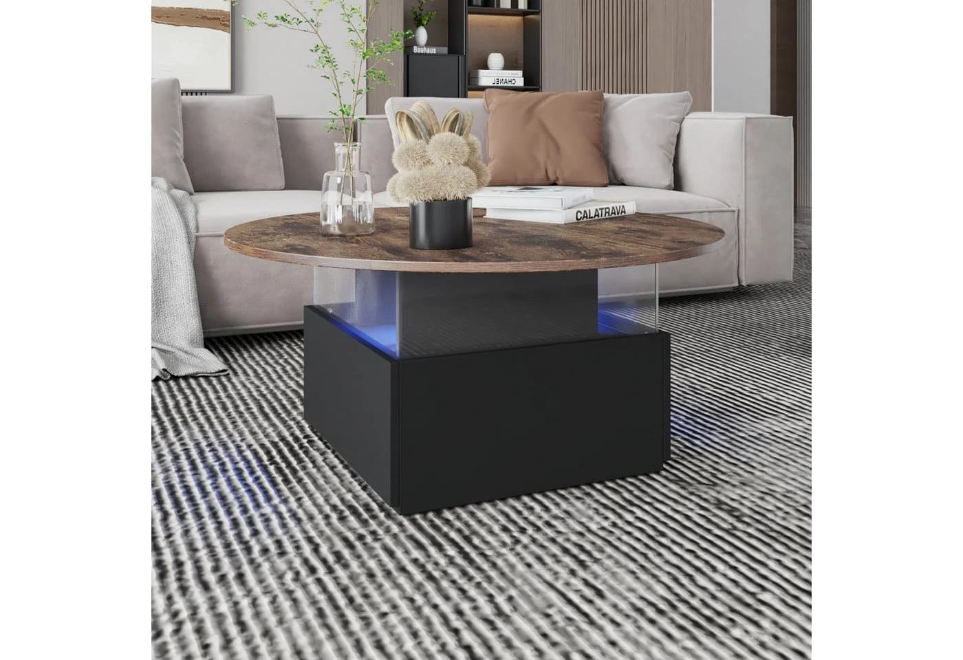 radelldar Couchtisch mit LED-Beleuchtung und 2 Schubladen, Wohnzimmertisch 80x40cm - Bild 3