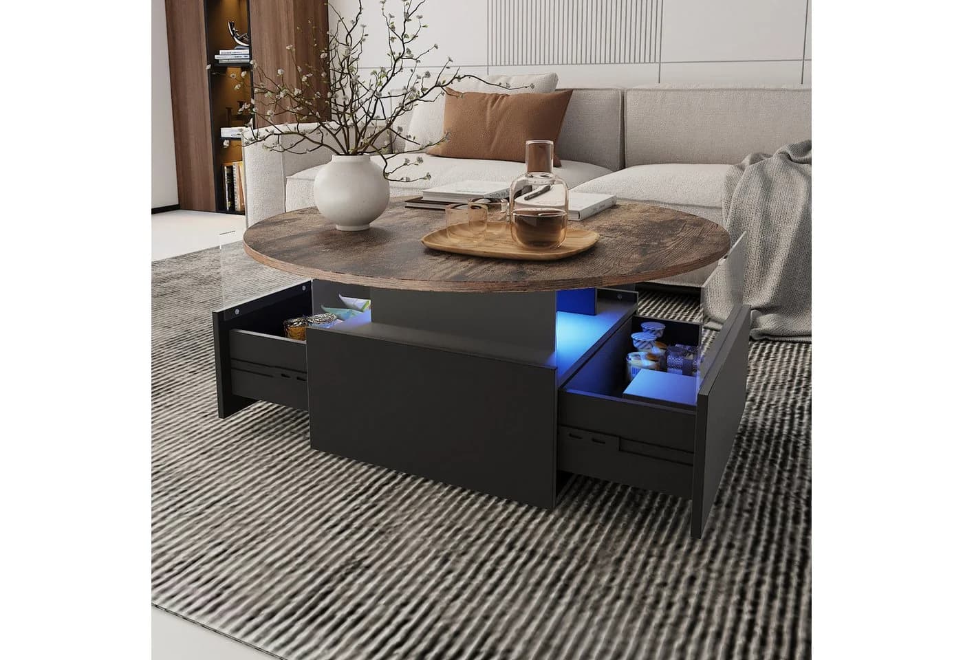 radelldar Couchtisch mit LED-Beleuchtung und 2 Schubladen, Wohnzimmertisch 80x40cm - Bild 4