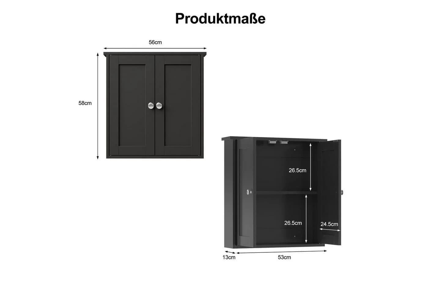 radelldar Hängeschrank Badezimmerschrank Badschrank 2 Türen Feuchtigkeitsbeständig