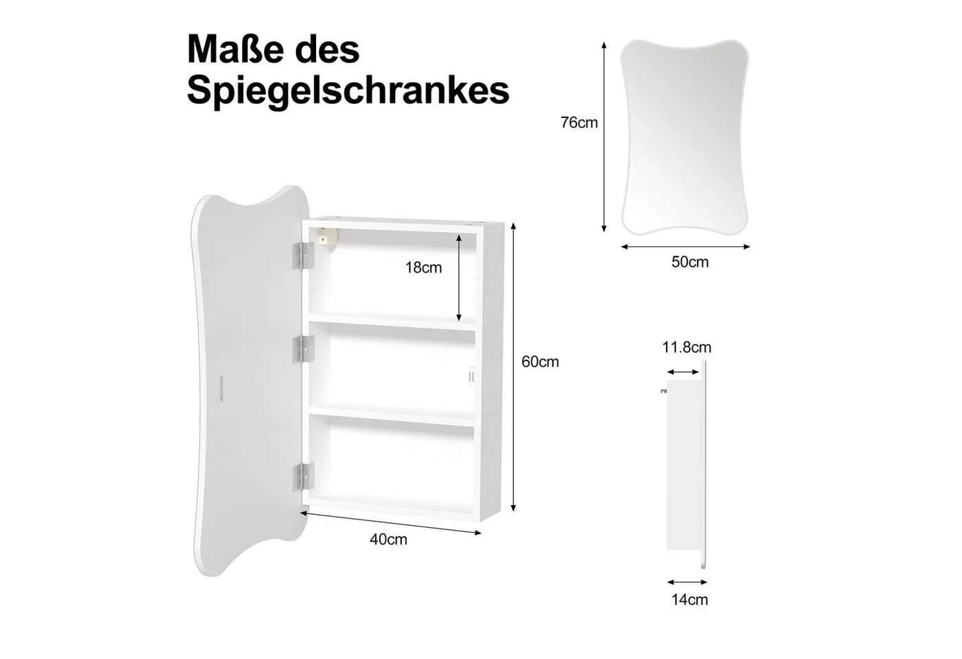 radelldar Badezimmerspiegelschrank Weiß mit gewölbtem Spiegel - Bild 1
