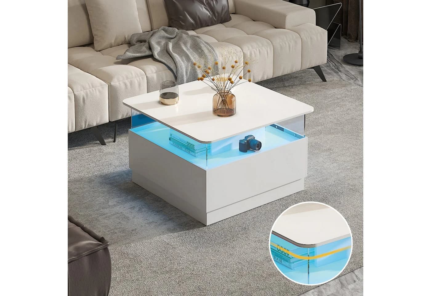 radelldar Couchtisch mit LED-Beleuchtung 78x78x48 cm - Bild 4