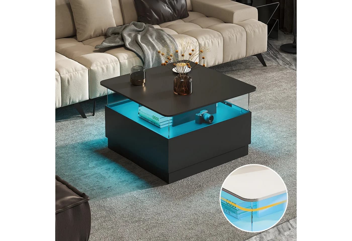 radelldar Couchtisch mit LED-Beleuchtung 78x78x48cm - Bild 3