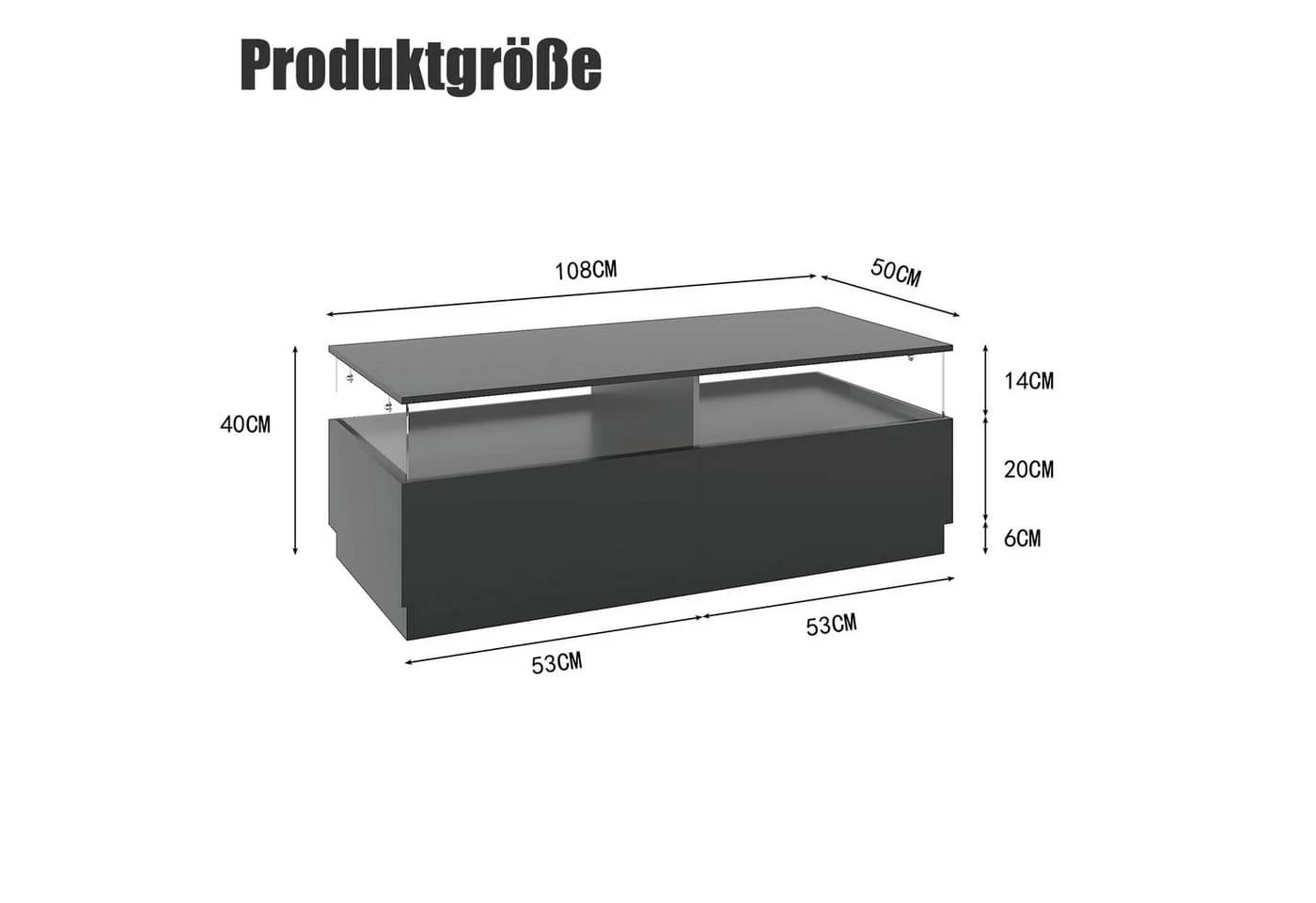 radelldar Couchtisch mit LED-Beleuchtung 108x50x40cm