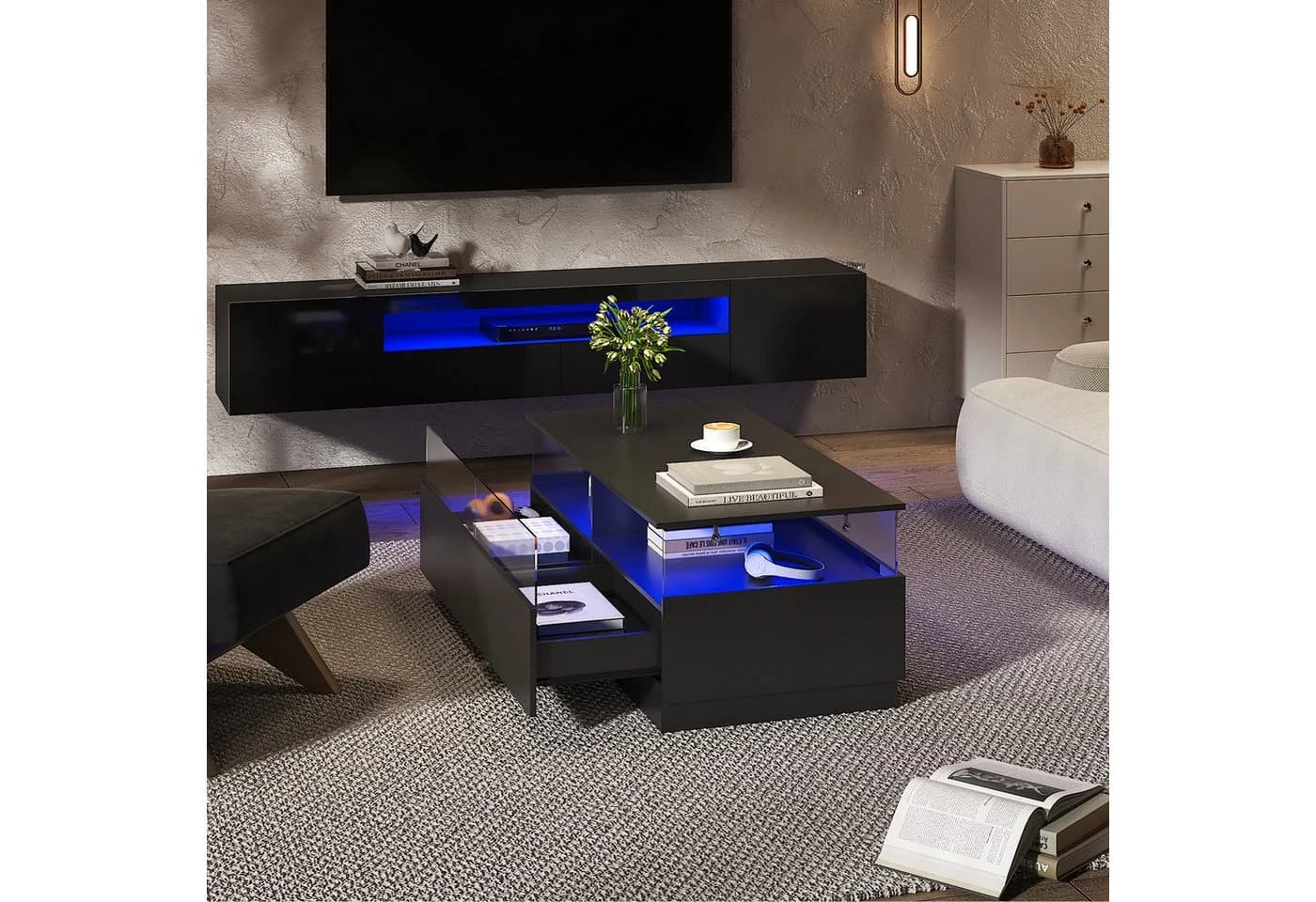radelldar Couchtisch mit LED-Beleuchtung 108x50x40cm - Bild 5
