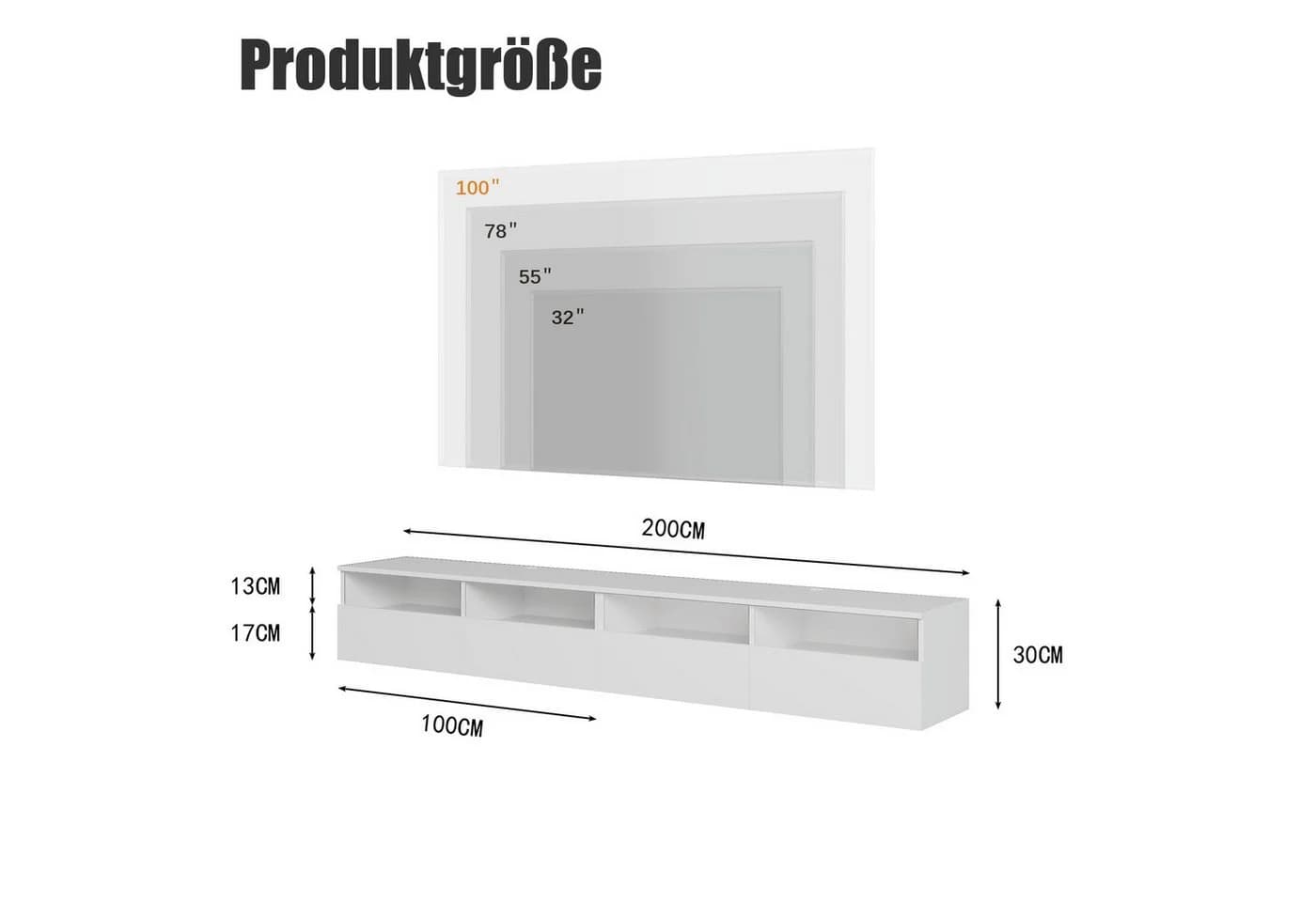 radelldar Lowboard TV-Schrank Schwarz/Weiß LED-Beleuchtung Wandmontage