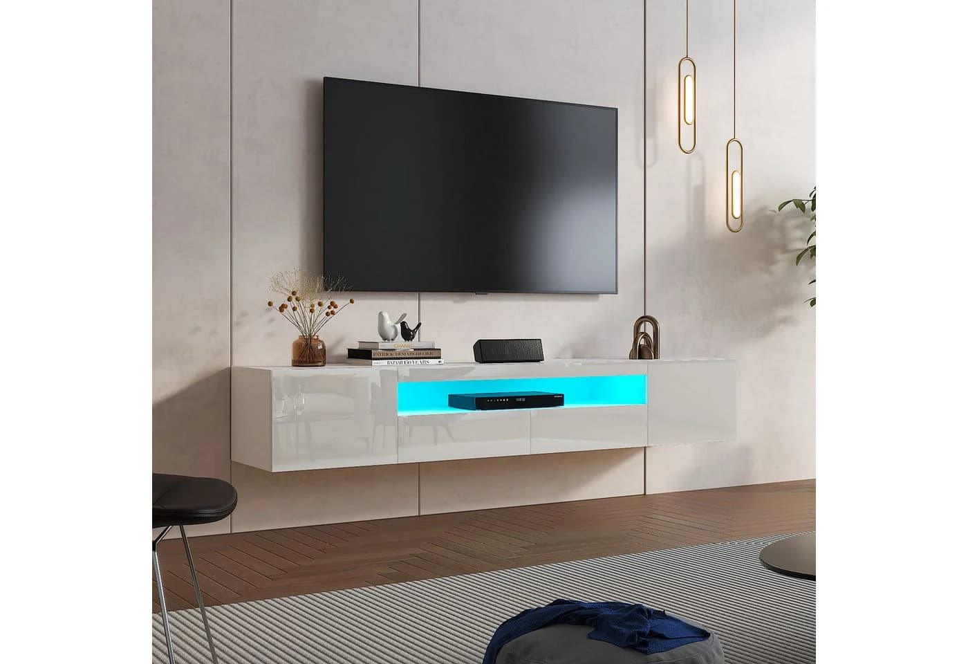 radelldar Lowboard 180cm Hochglanz mit LED-Beleuchtung und Stauraum - Bild 3