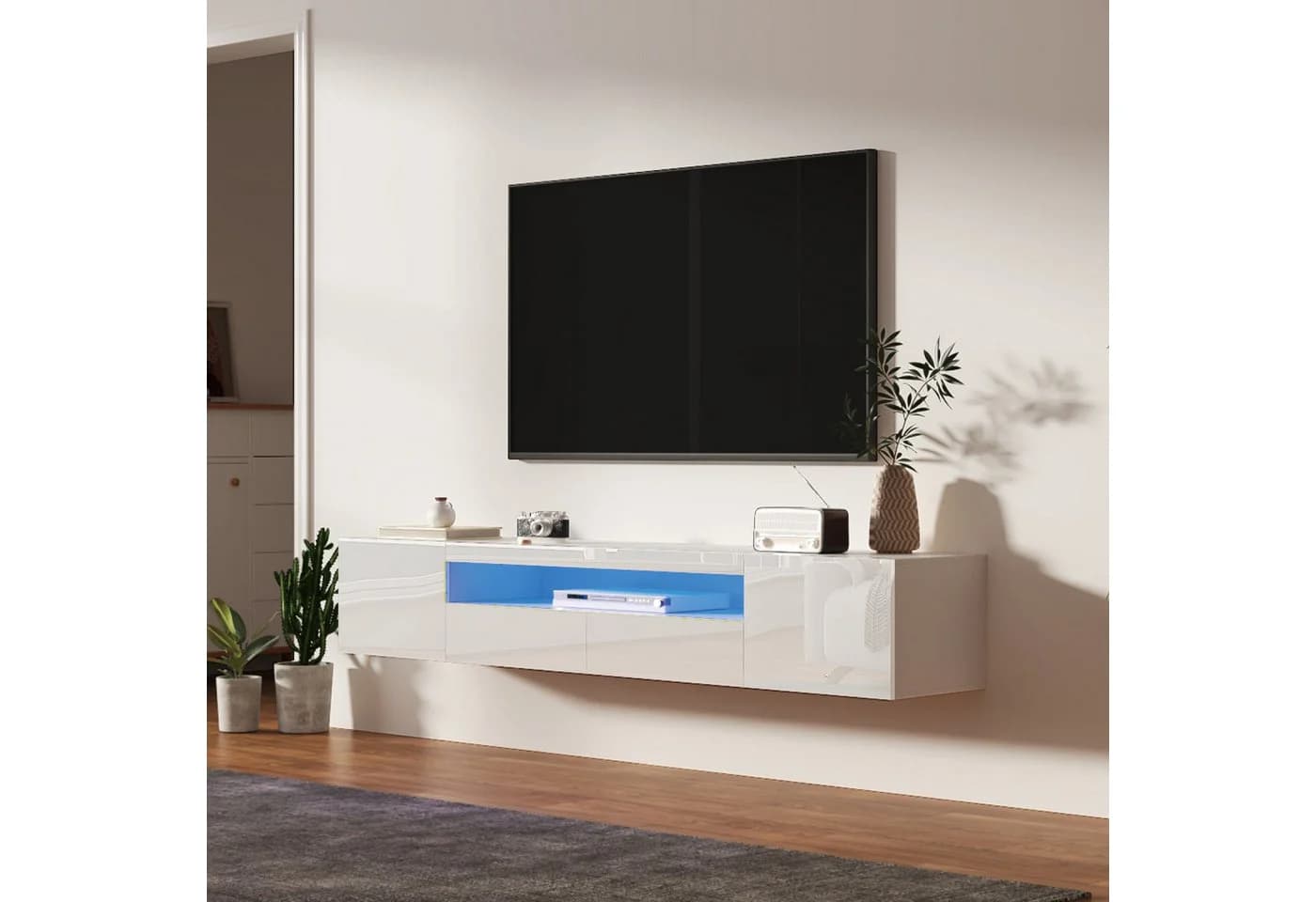 radelldar Lowboard 180cm Hochglanz mit LED-Beleuchtung und Stauraum - Bild 4