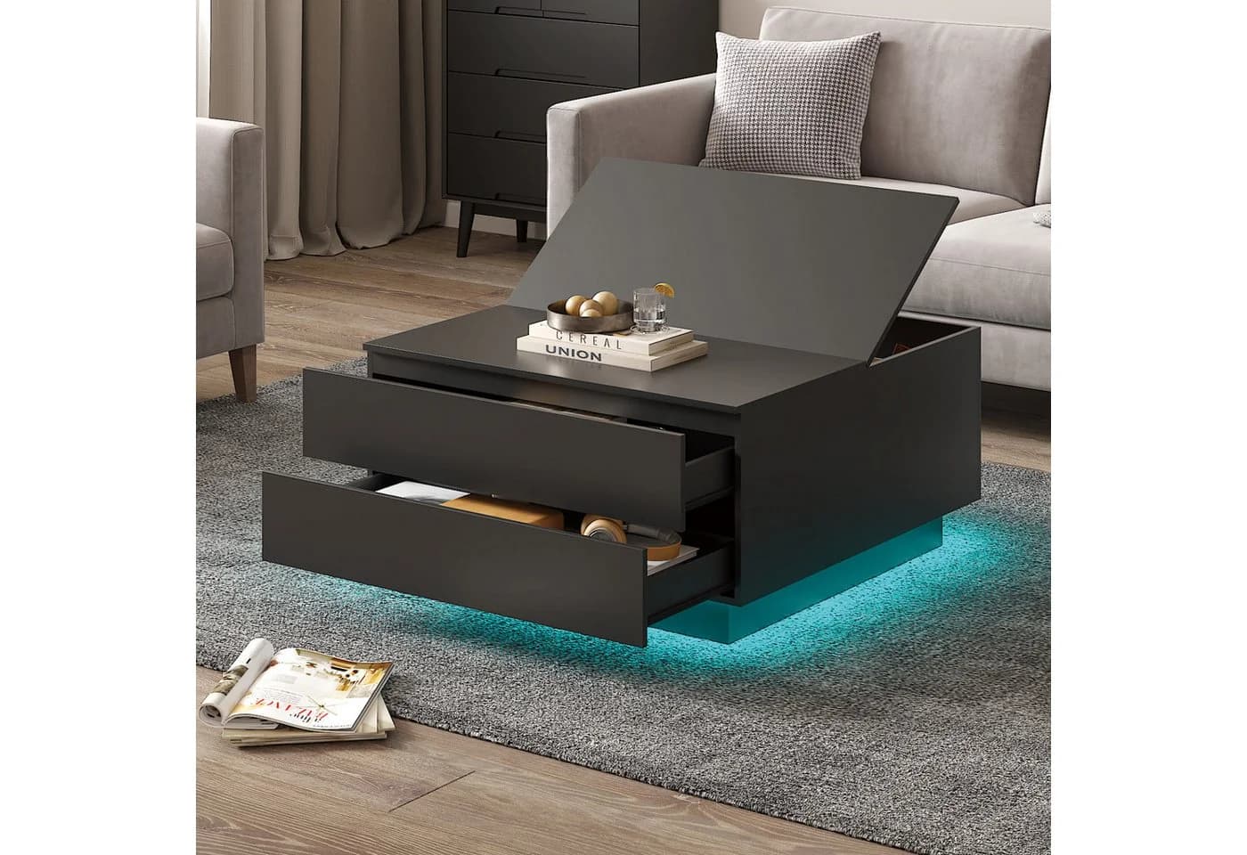 radelldar Couchtisch Wohnzimmertisch LED-Beleuchtung 78x78x40cm - Bild 2