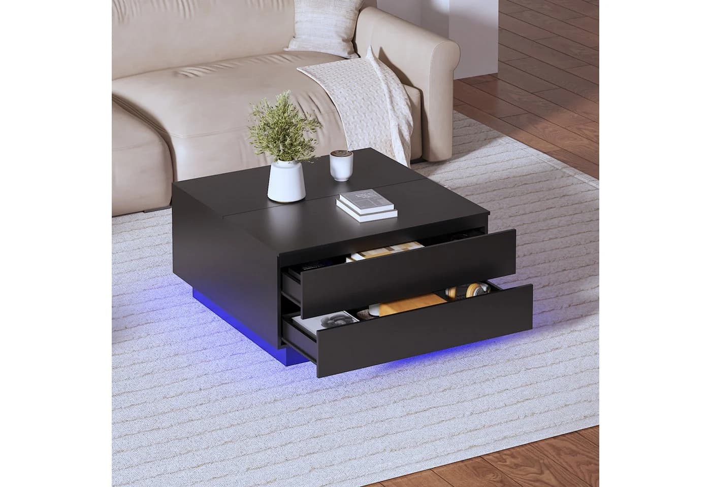 radelldar Couchtisch Wohnzimmertisch LED-Beleuchtung 78x78x40cm - Bild 3