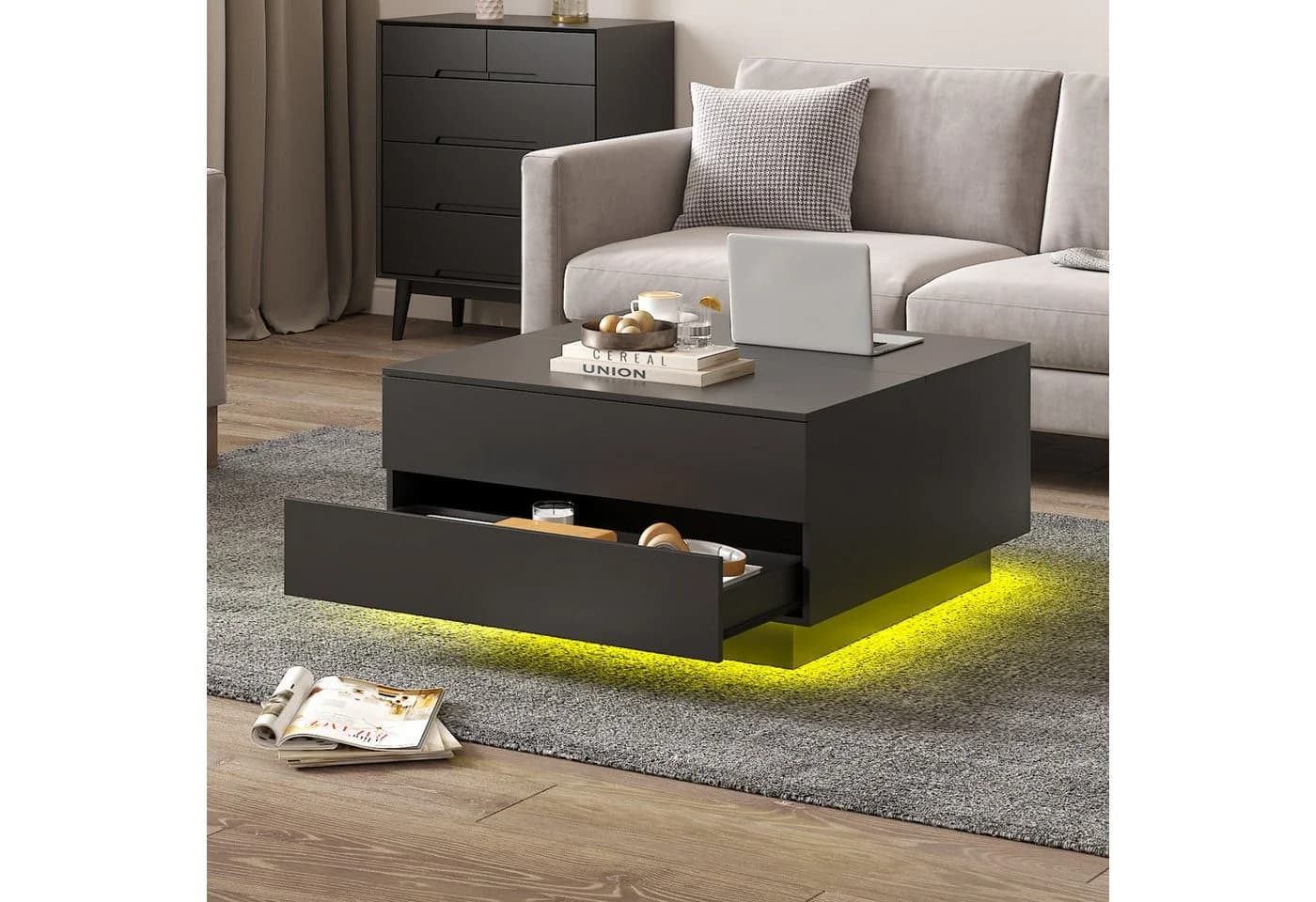 radelldar Couchtisch Wohnzimmertisch LED-Beleuchtung 78x78x40cm - Bild 4