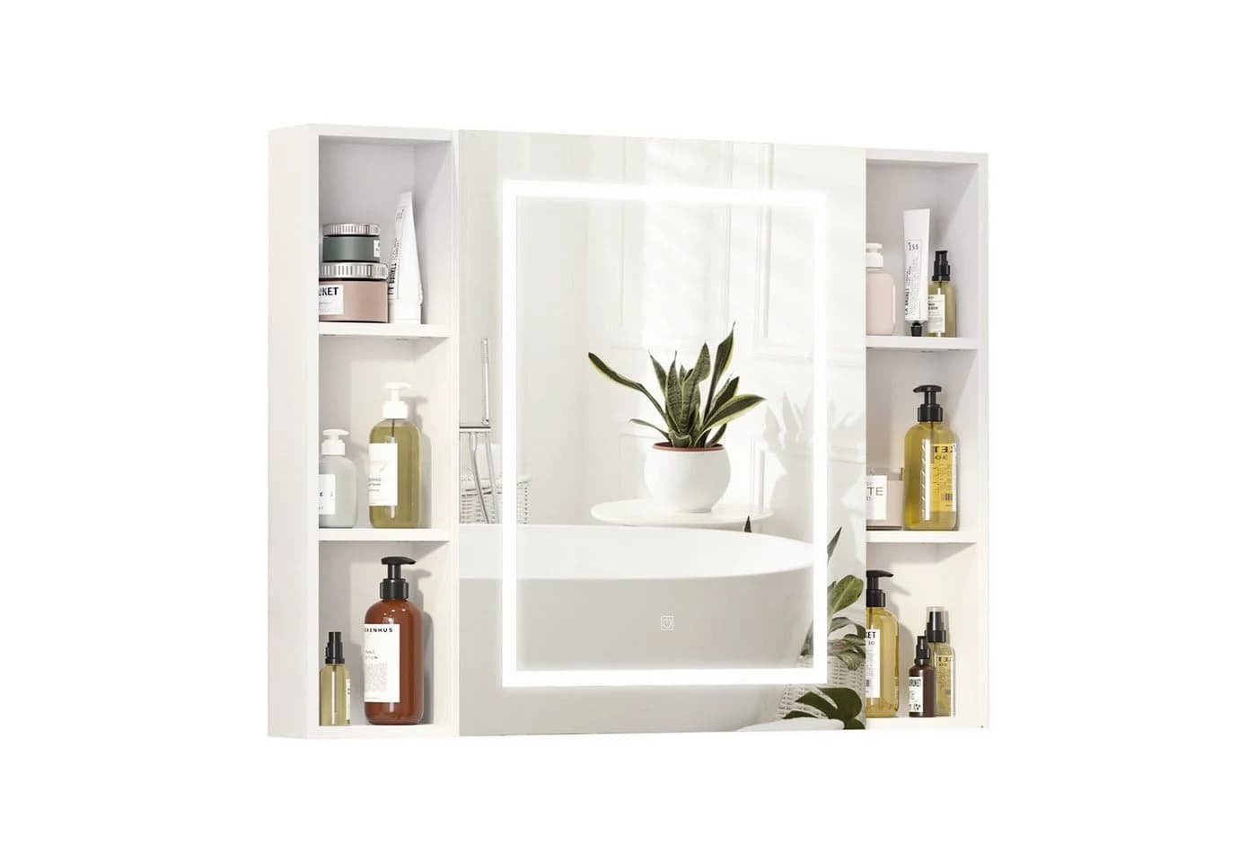 Radelldar Badezimmerspiegelschrank mit LED & Regalen, 100x76 cm, Weiß - Bild 4
