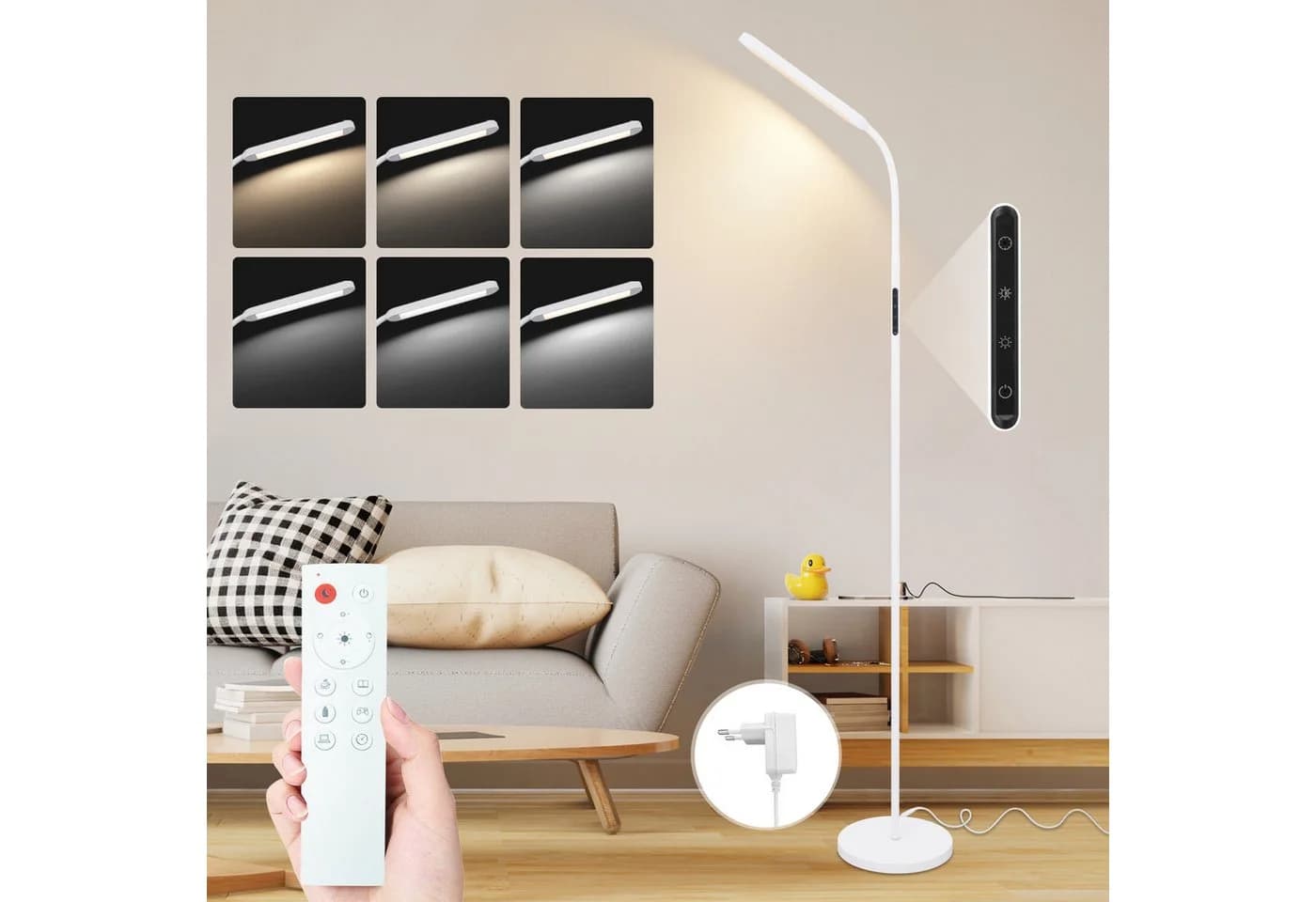 ZMH LED Stehlampe Dimmbar Schwarz/Weiß 11W 360° Flexibler Schwanenhals - Bild 2