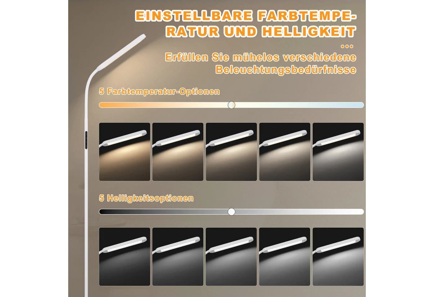 ZMH LED Stehlampe Dimmbar Schwarz/Weiß 11W 360° Flexibler Schwanenhals - Bild 5