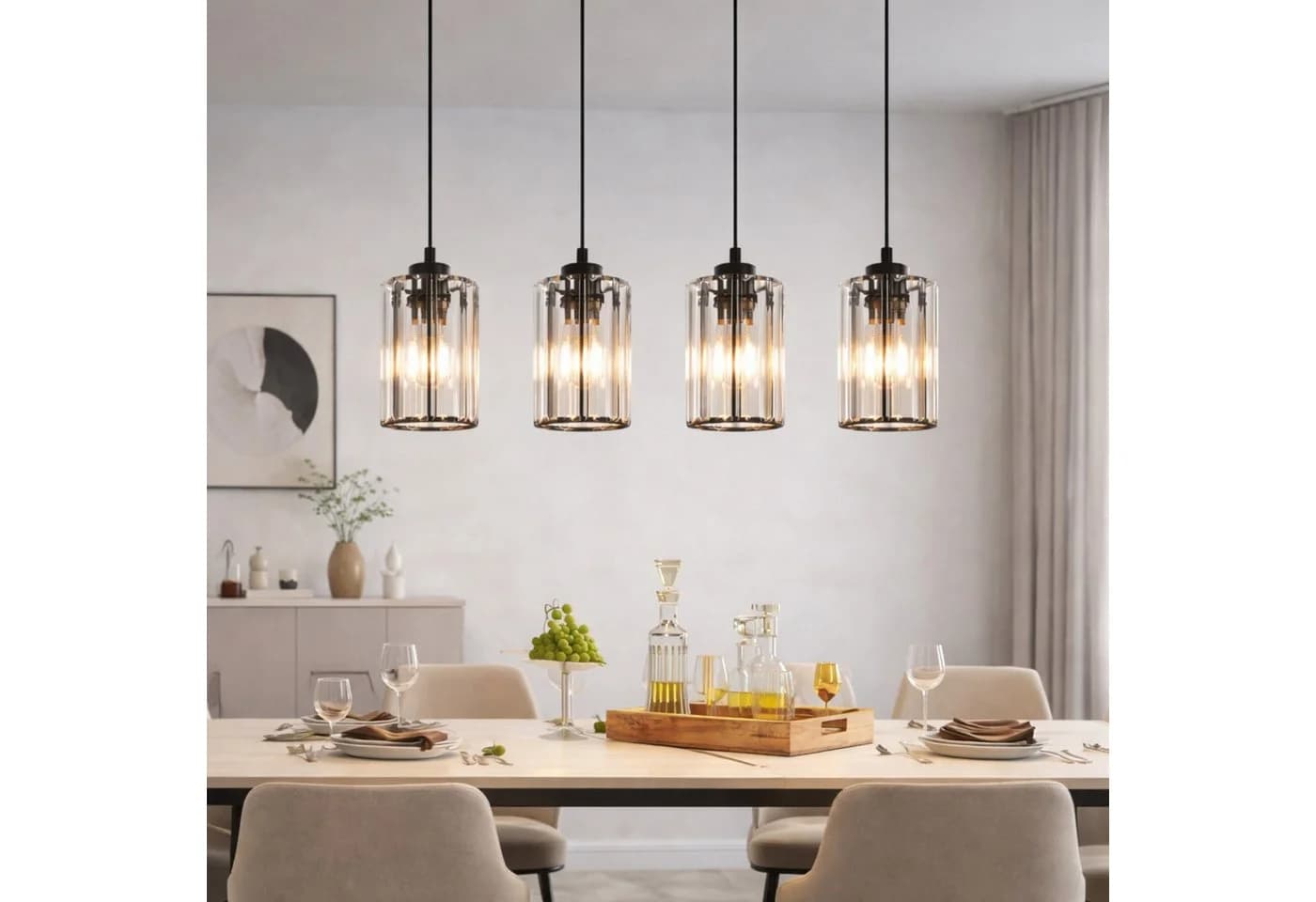 ZMH Pendelleuchte 4-flammig Schwarz Modern Kristall Höhenverstellbar - Bild 2