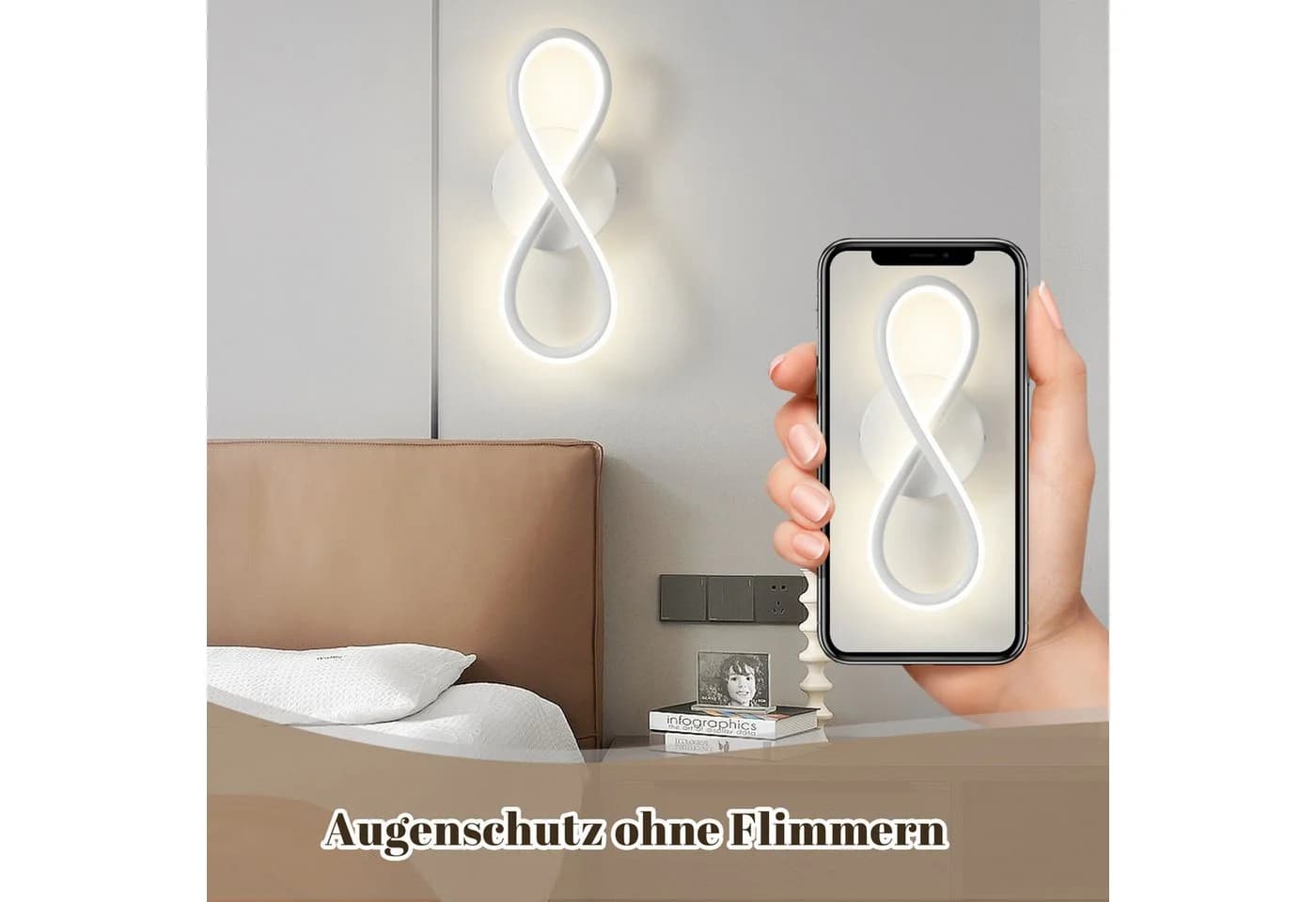 ZMH LED Wandleuchte 8-förmig Modern 7W Warmweiß Schwarz - Bild 4