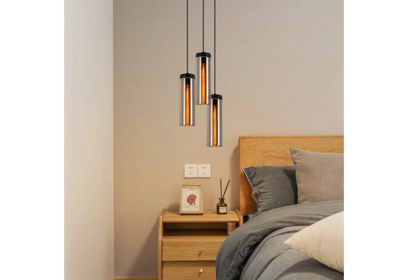 ZMH Pendelleuchte Schwarz Rauchgrau Eisen Glas Modern
