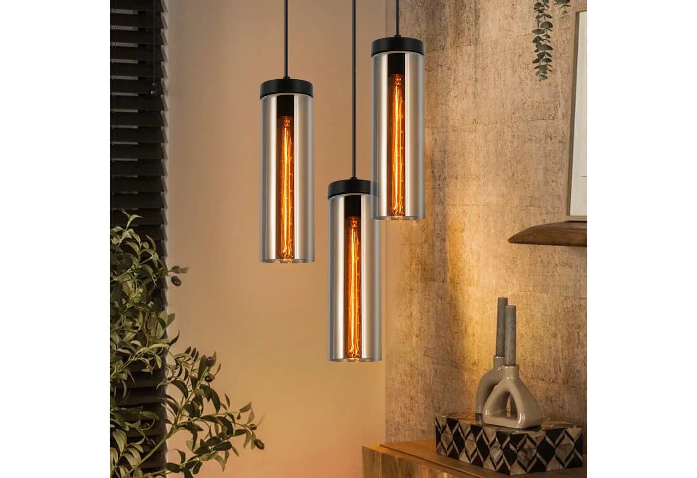 ZMH Pendelleuchte Schwarz Rauchgrau Eisen Glas Modern - Bild 2
