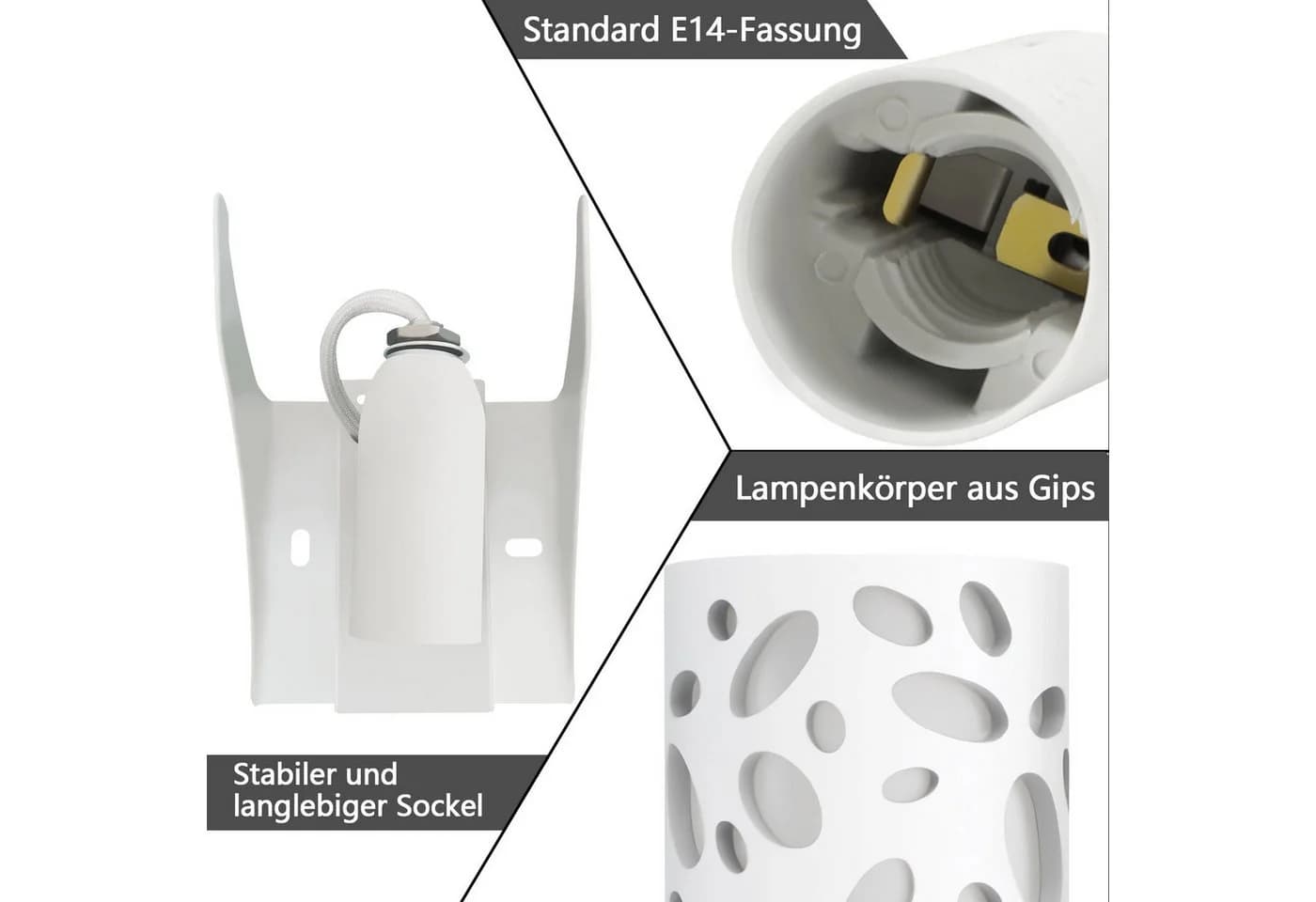 ZMH Wandleuchte Innen Modern Gipsleuchte E14 Weiß - Bild 4