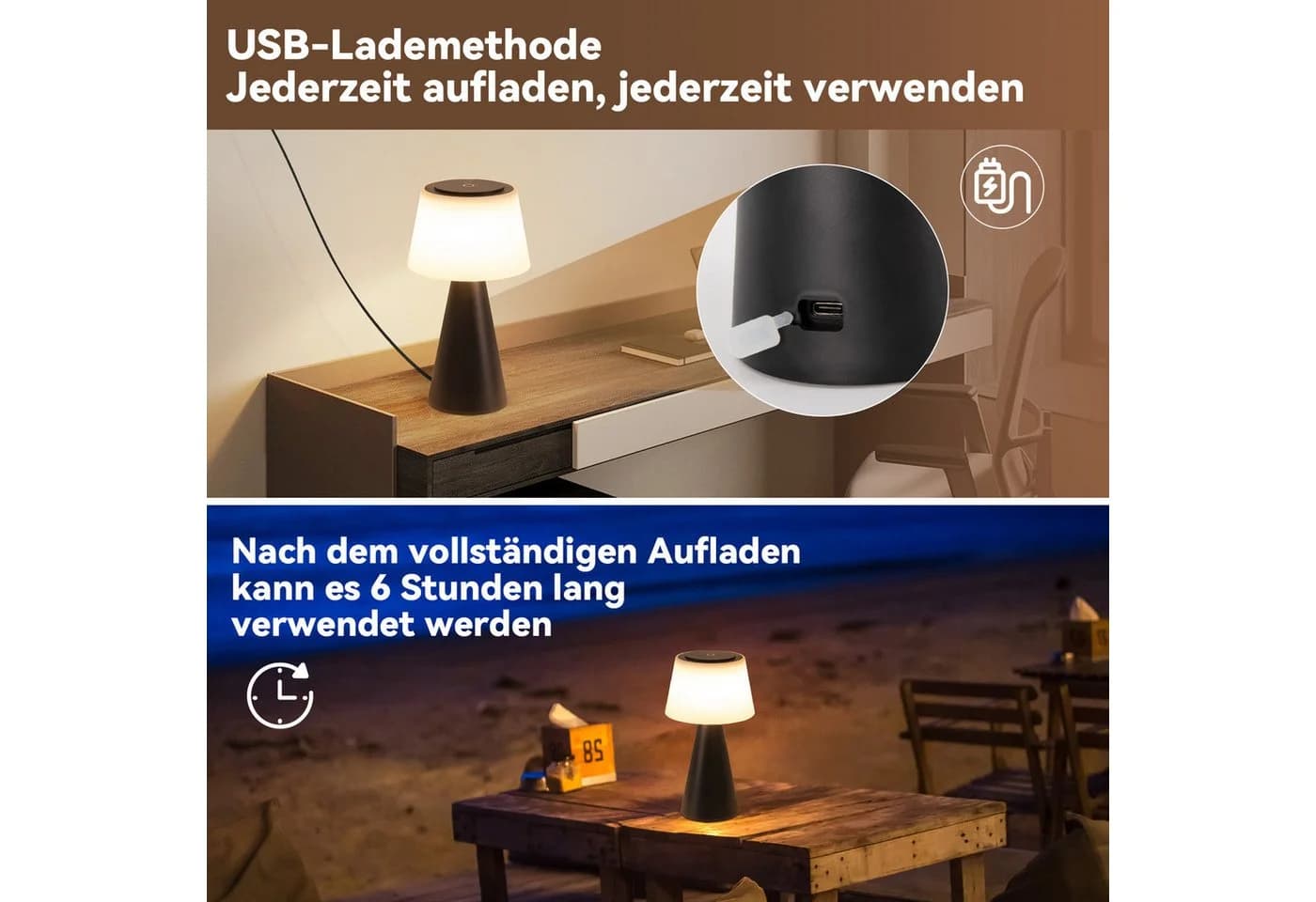 ZMH LED Tischleuchte Kabellos Dimmbar Schwarz 3000-6500K - Bild 5