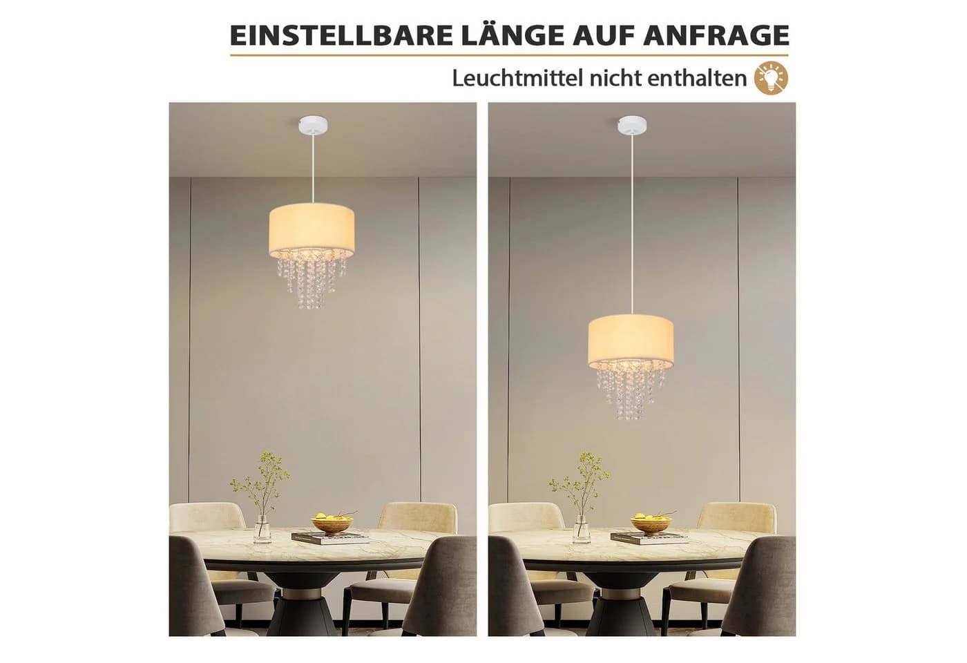 ZMH Pendelleuchte Modern Kristall Stoff Hängeleuchte 192CM Höhenverstellbar