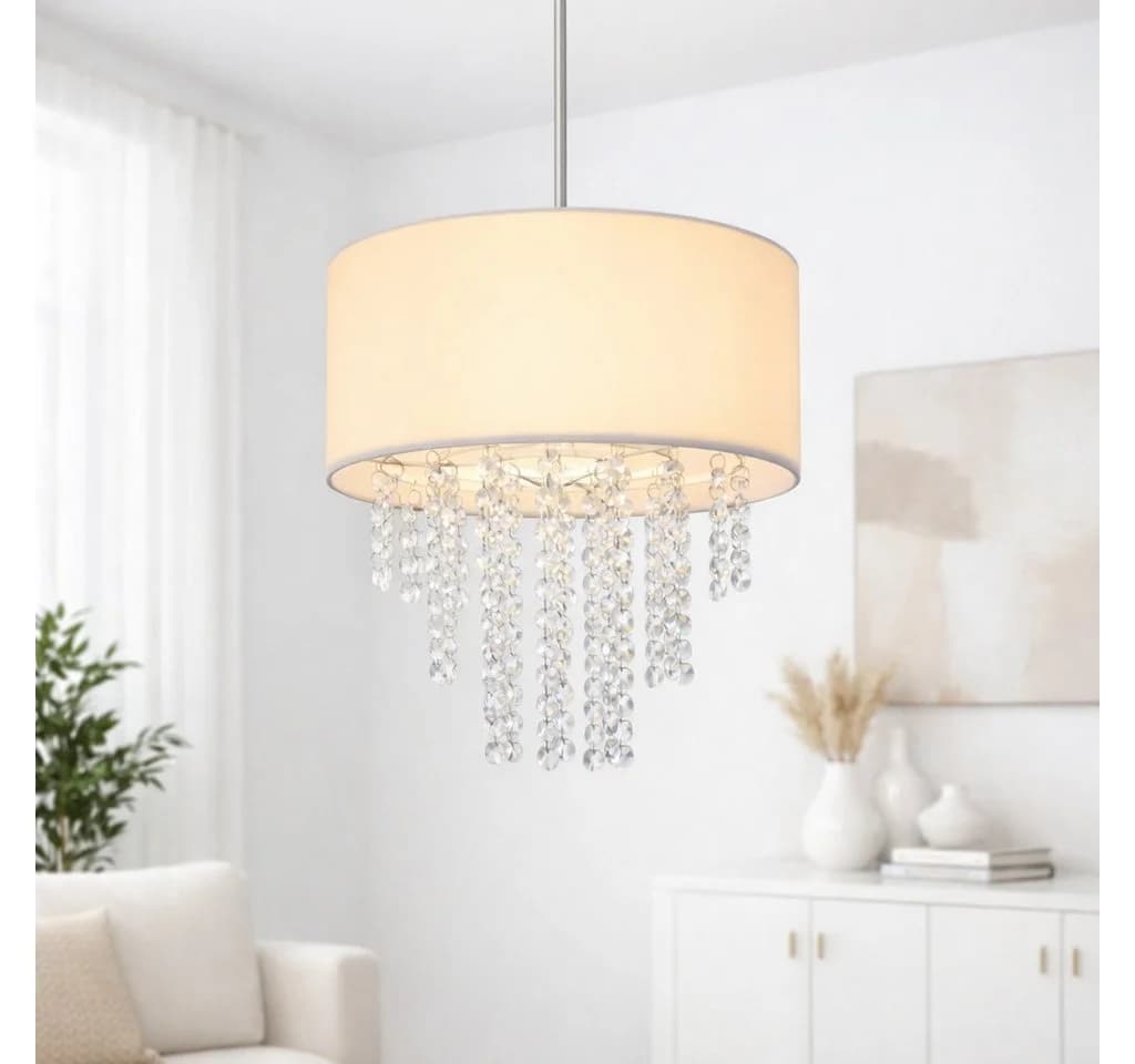 ZMH Pendelleuchte Modern Kristall Stoff Hängeleuchte 192CM Höhenverstellbar - Bild 2