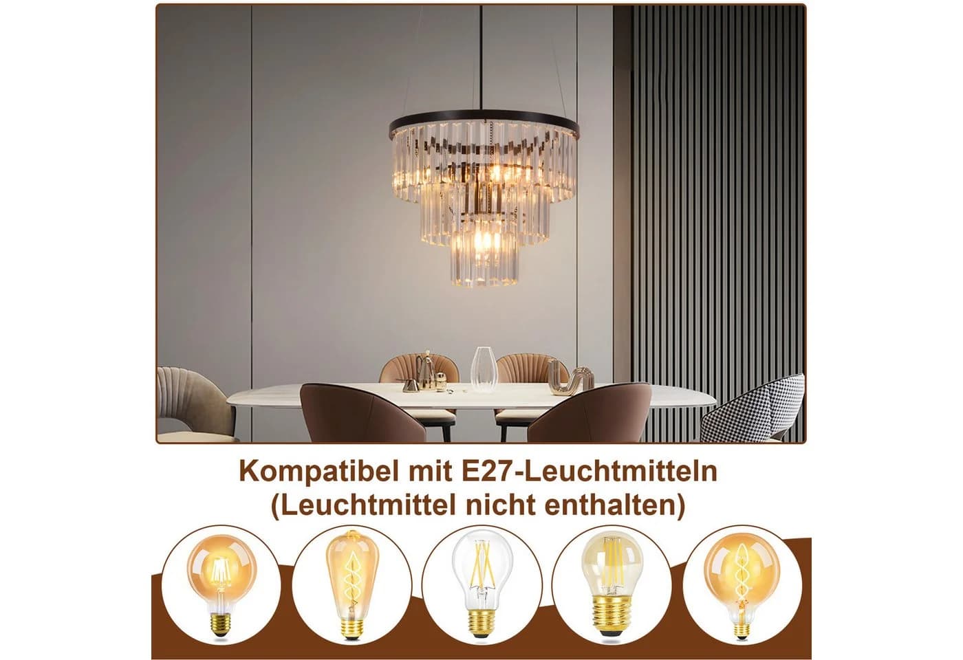 ZMH Pendelleuchte Esszimmer E27 Kristall Design Hängelampe Schwarz