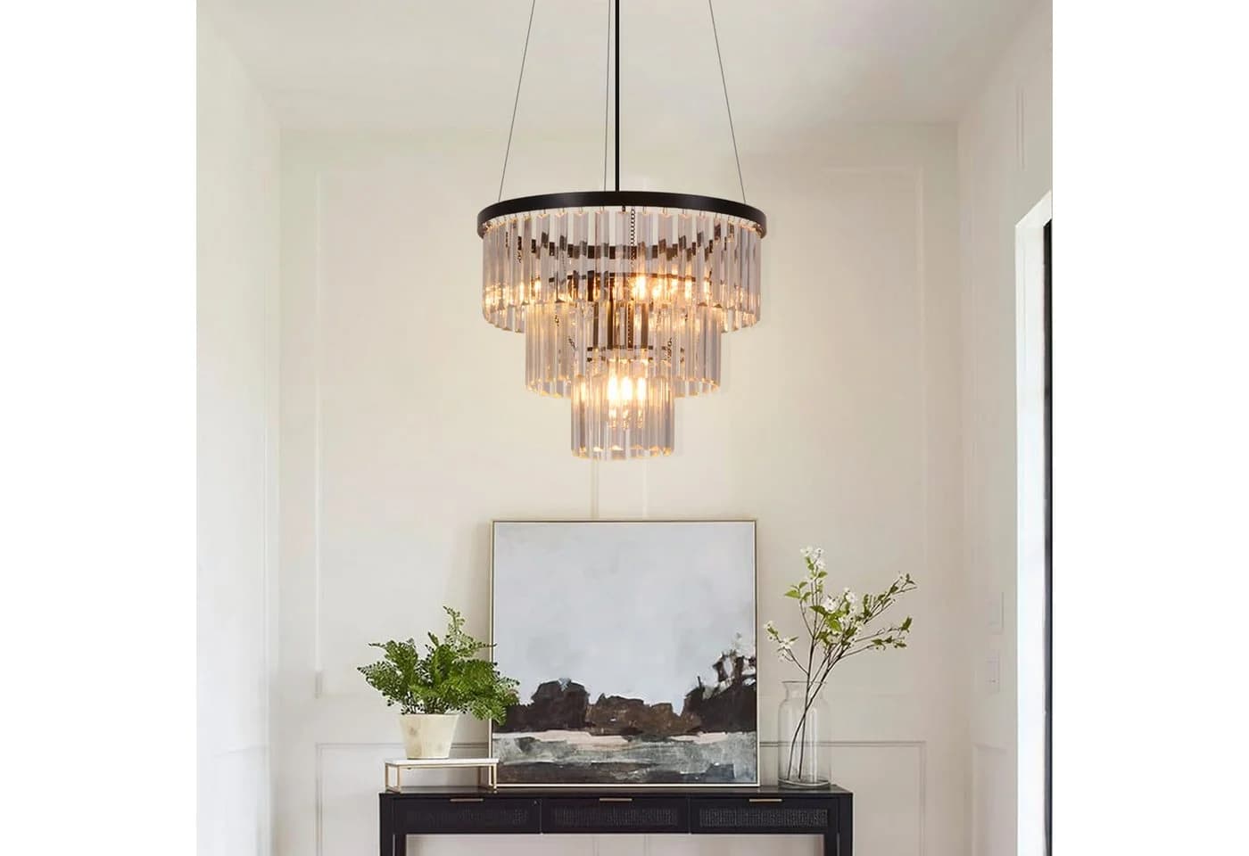 ZMH Pendelleuchte Esszimmer E27 Kristall Design Hängelampe Schwarz - Bild 2