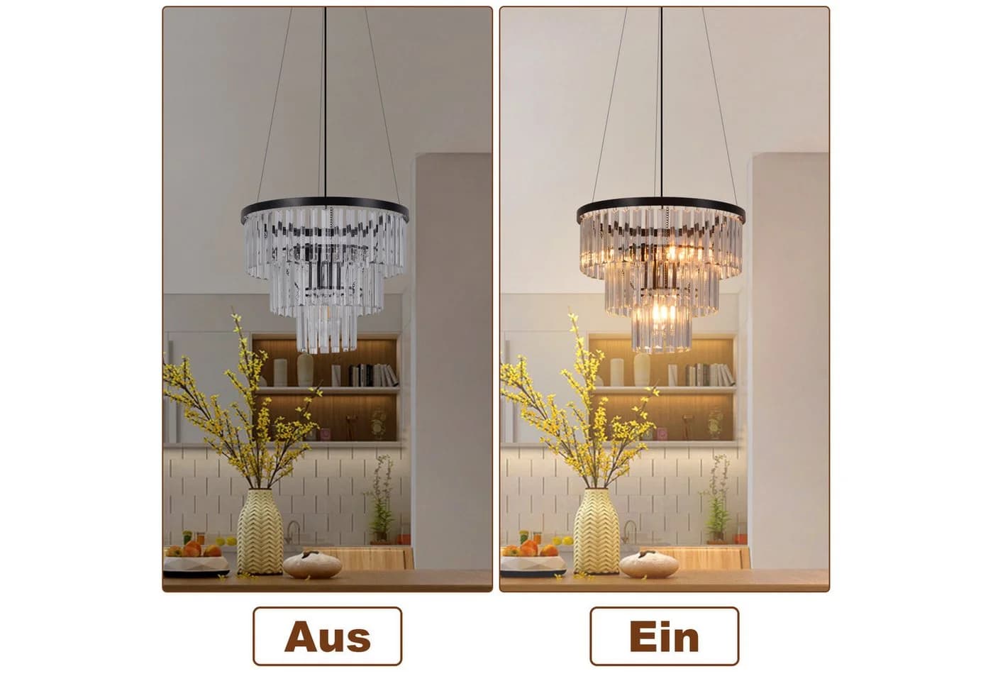 ZMH Pendelleuchte Esszimmer E27 Kristall Design Hängelampe Schwarz - Bild 4