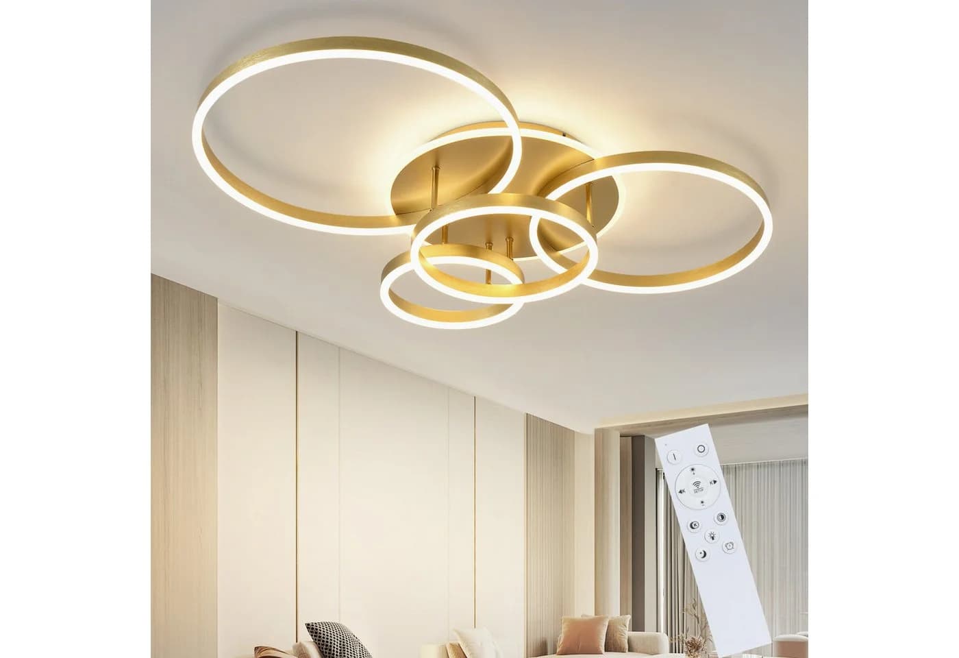 ZMH LED Deckenleuchte Wohnzimmer Modern Gold Dimmbar 90W - Bild 2