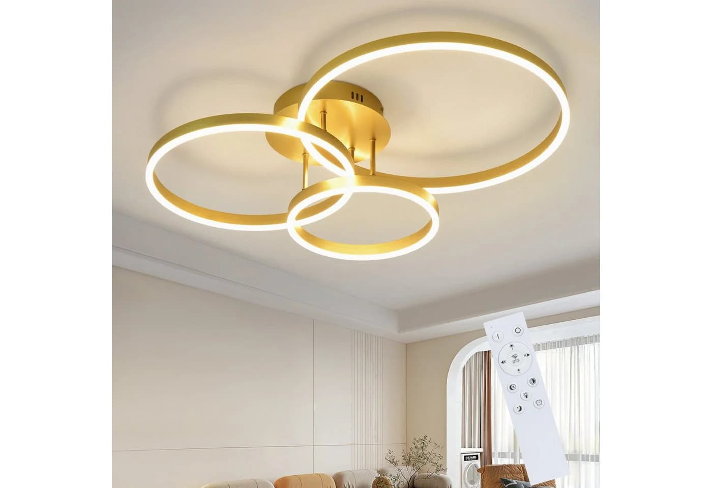 ZMH LED Deckenleuchte Modern Gold 2/3/4 Ring Design Dimmbar 3000-6500K 82cm Acryl 74W - Bild 2