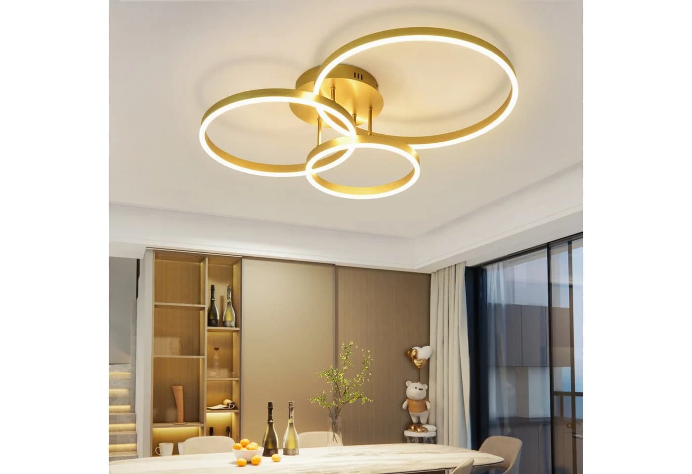 ZMH LED Deckenleuchte Modern Gold 2/3/4 Ring Design Dimmbar 3000-6500K 82cm Acryl 74W - Bild 5
