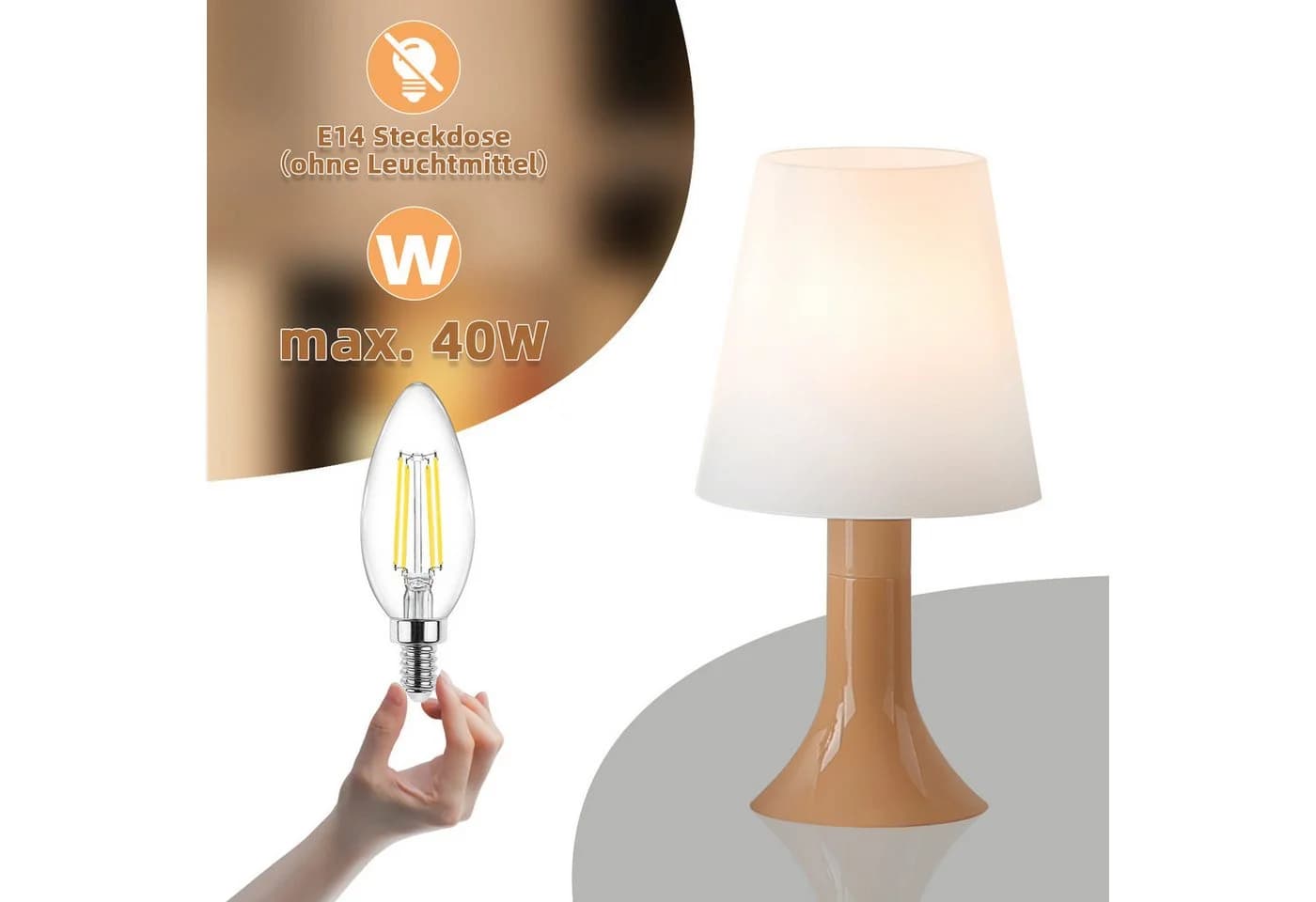 ZMH Tischleuchte mit Kabel - E14 Tischlampe 2er Set - Bild 3