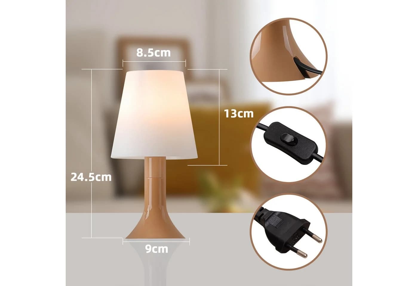 ZMH Tischleuchte mit Kabel - E14 Tischlampe 2er Set - Bild 4