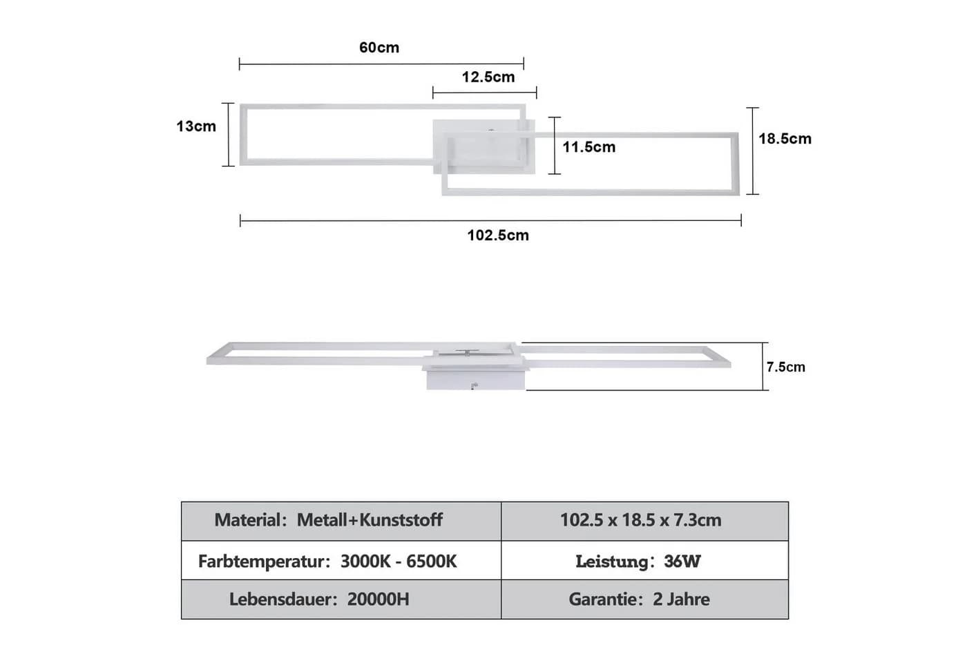 ZMH LED Deckenleuchte Wohnzimmer Dimmbar 36/48W Modern Deckenlampe mit Fernbedienung - Bild 3