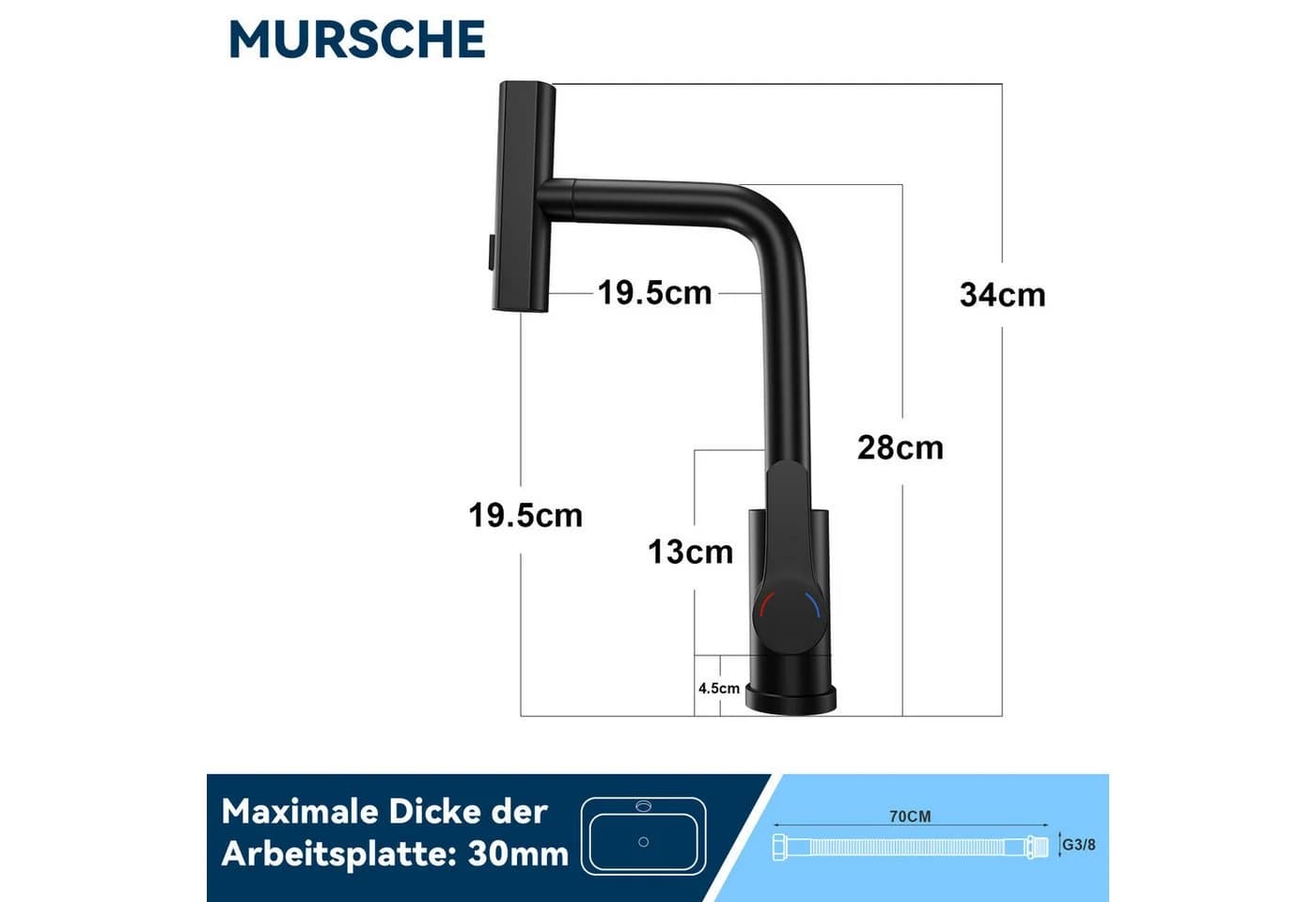 ZMH Küchenarmatur Ausziehbar 360° Drehbar Edelstahl 2 Strahlarten - Bild 3
