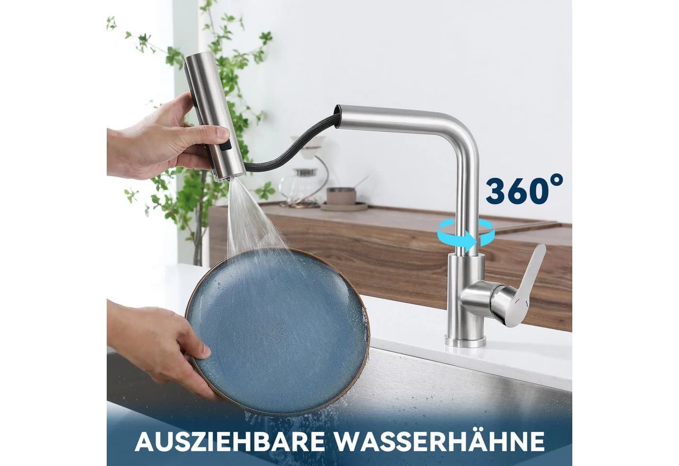 ZMH Küchenarmatur Ausziehbar 360° Drehbar Edelstahl 2 Strahlarten - Bild 4