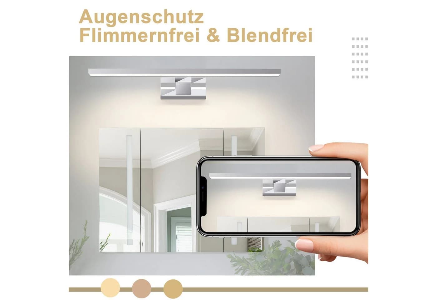 ZMH LED Spiegelleuchte 60cm Chrom Wandlampe Neutralweiß 4000K - Bild 4