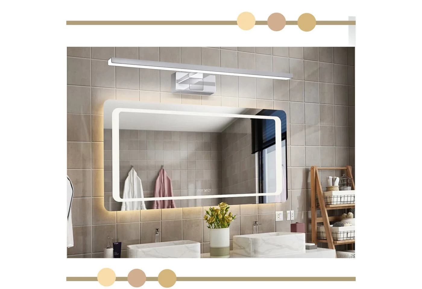 ZMH LED Spiegelleuchte 60cm Chrom Wandlampe Neutralweiß 4000K - Bild 5